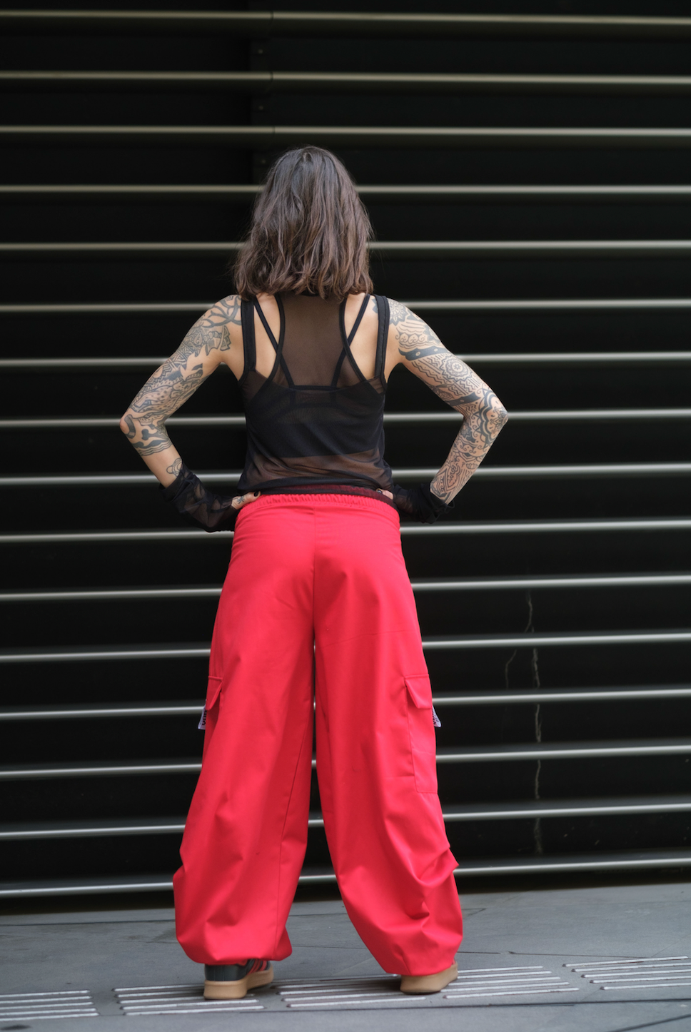 The Brat Wide Leg Cargo Pants in Fire Red