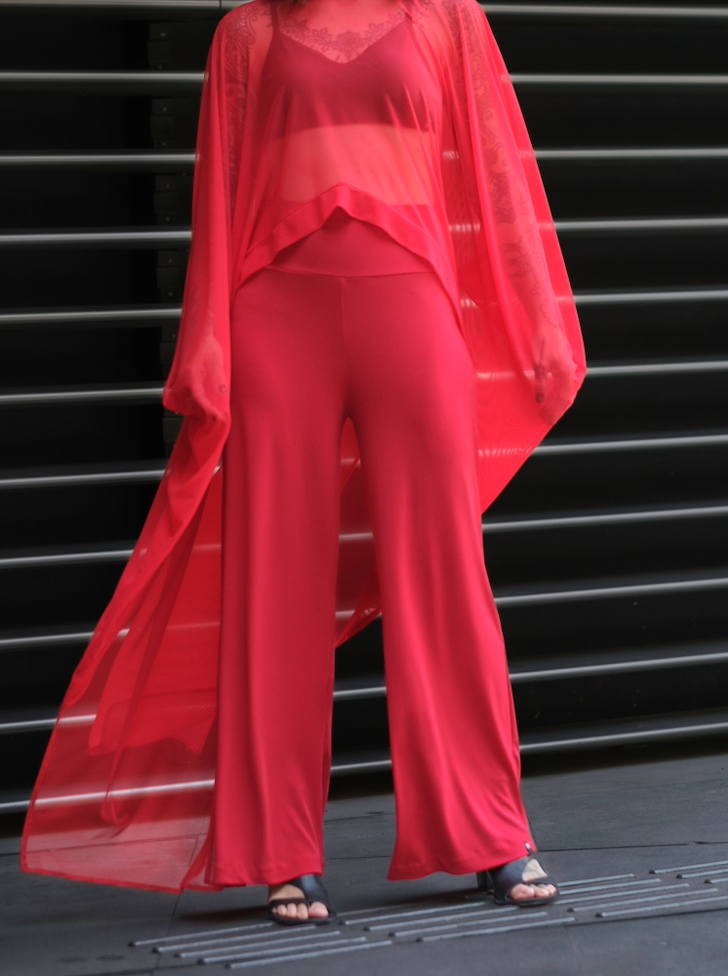 Fire Red Jersey Wide-Leg Pants