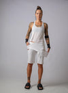 Asymmetric Cotton Cut Out Top / Racer Back Tank Top / Basic Casual Summer Top / Edgy Sleeveless Top / White Fitted Long Top