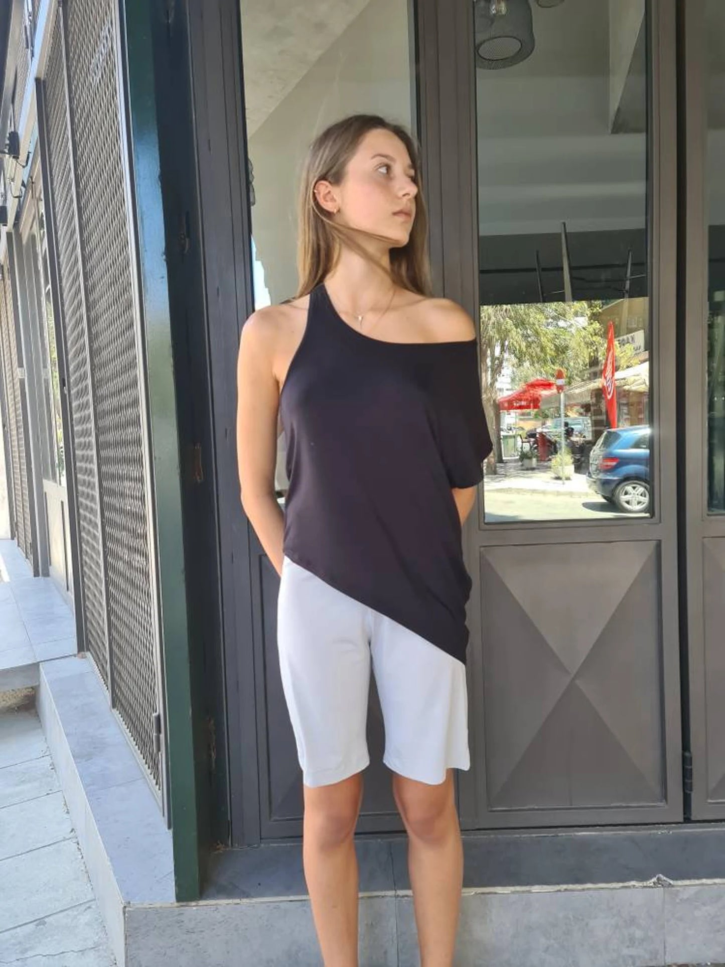 Cotton Lycra High Rise Bermuda Shorts