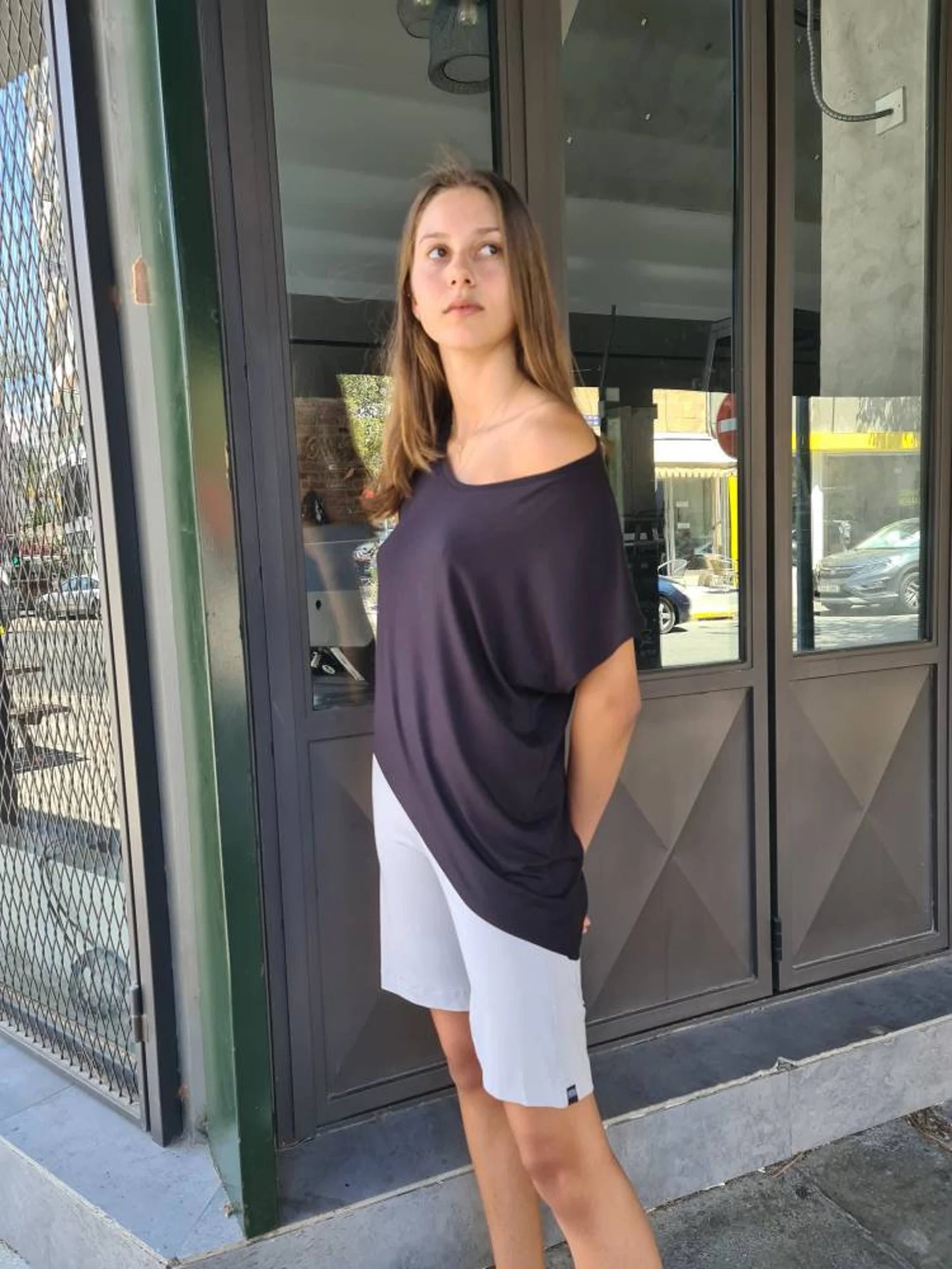 Cotton Lycra High Rise Bermuda Shorts