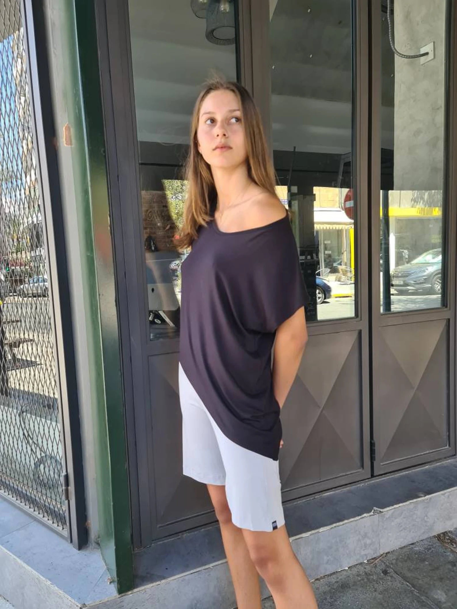 Cotton Lycra High Rise Bermuda Shorts