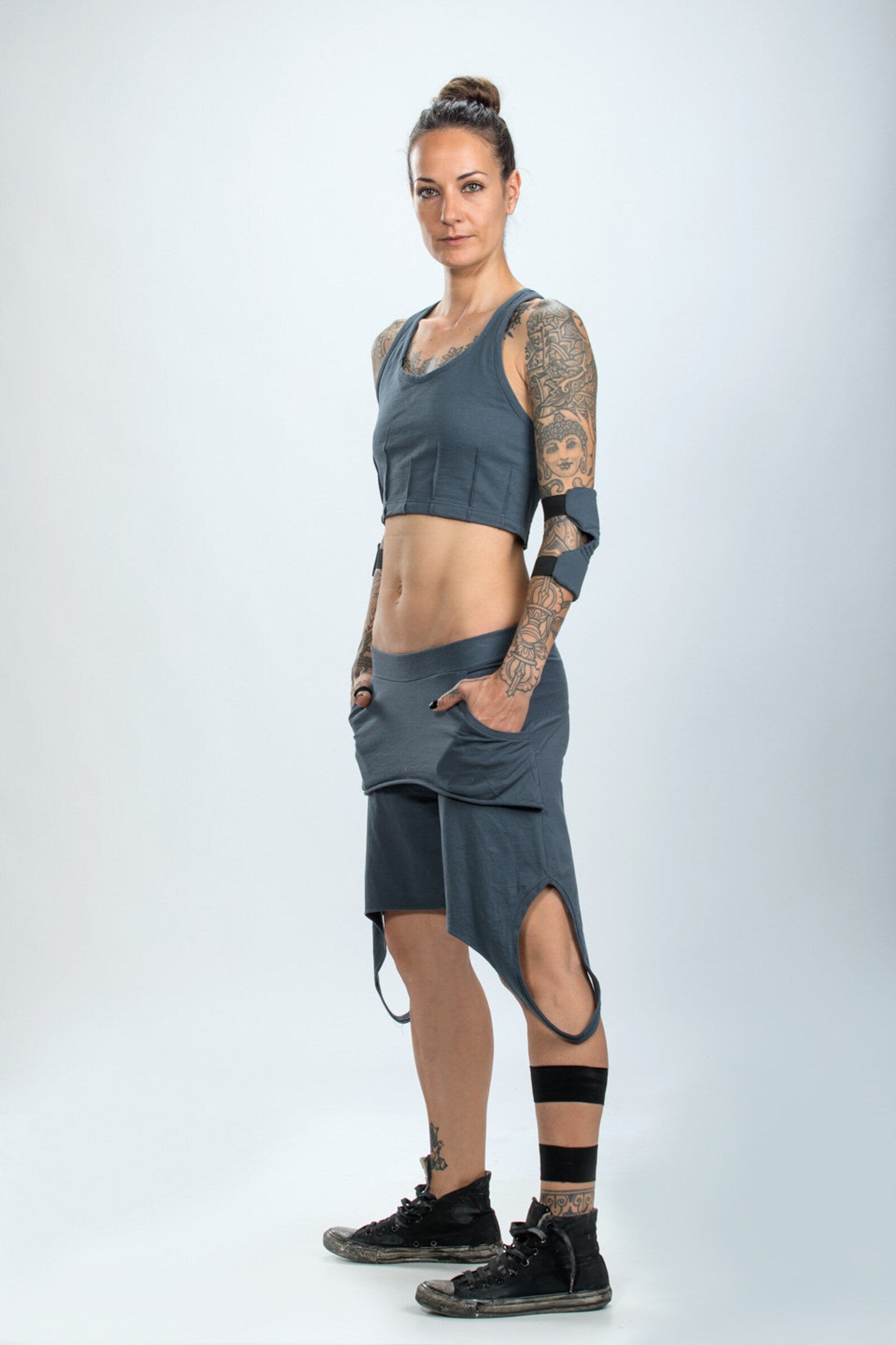 Asymmetric Cargo Capri Pants