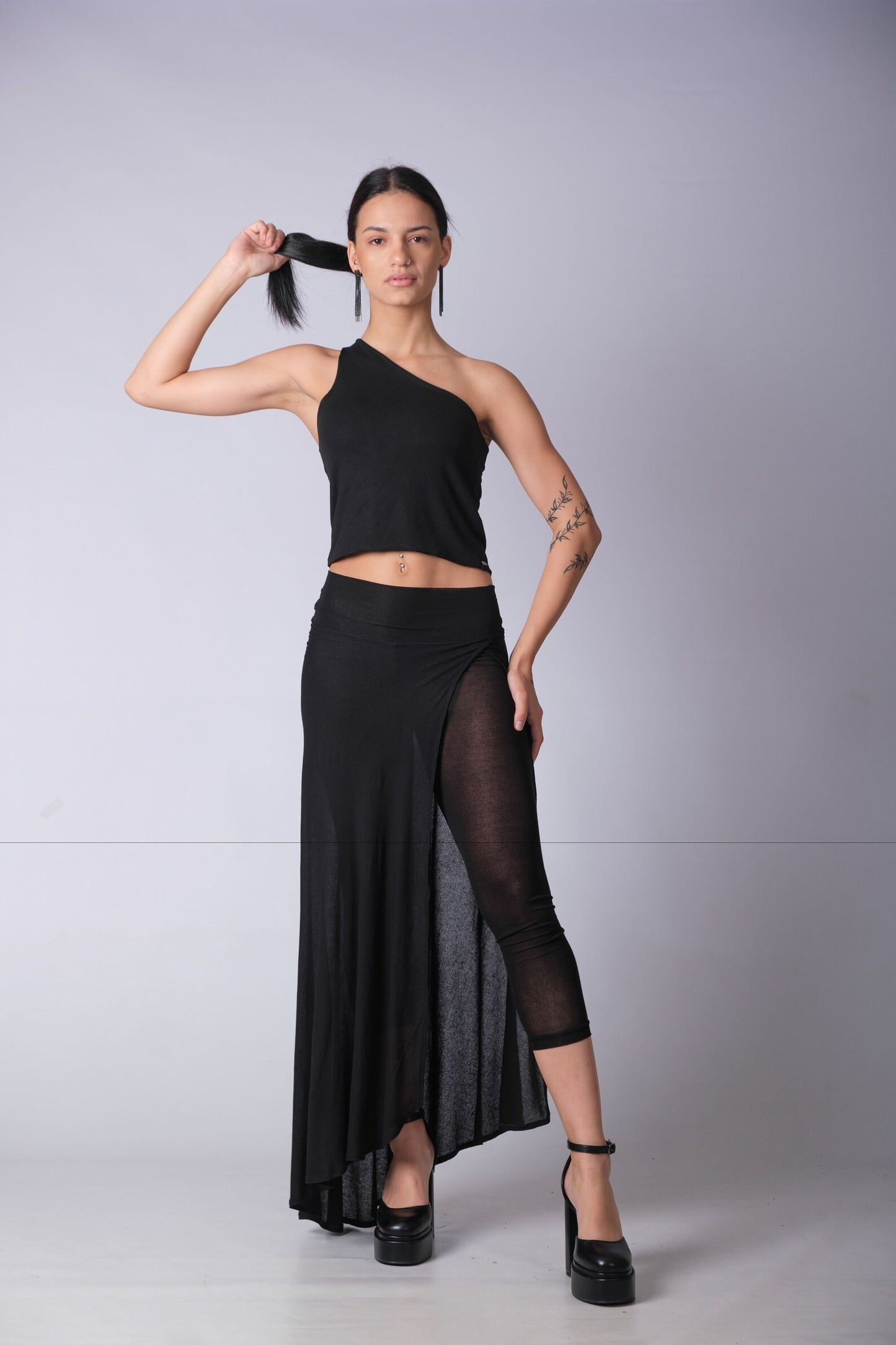 One Shoulder Black Crop Top