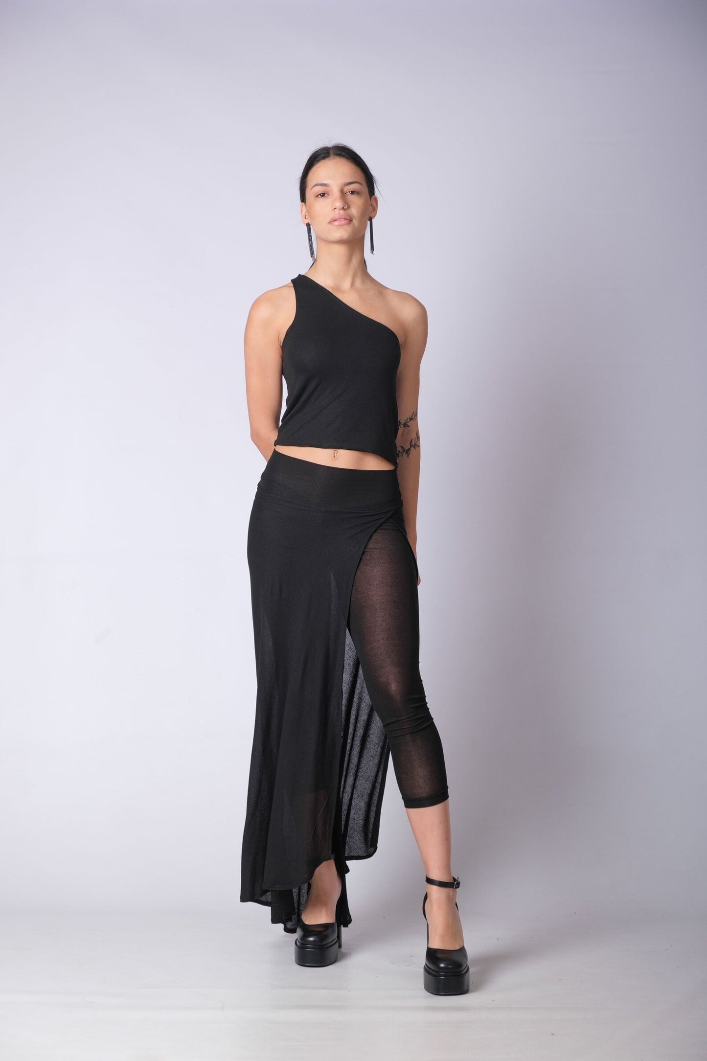 One Shoulder Black Crop Top