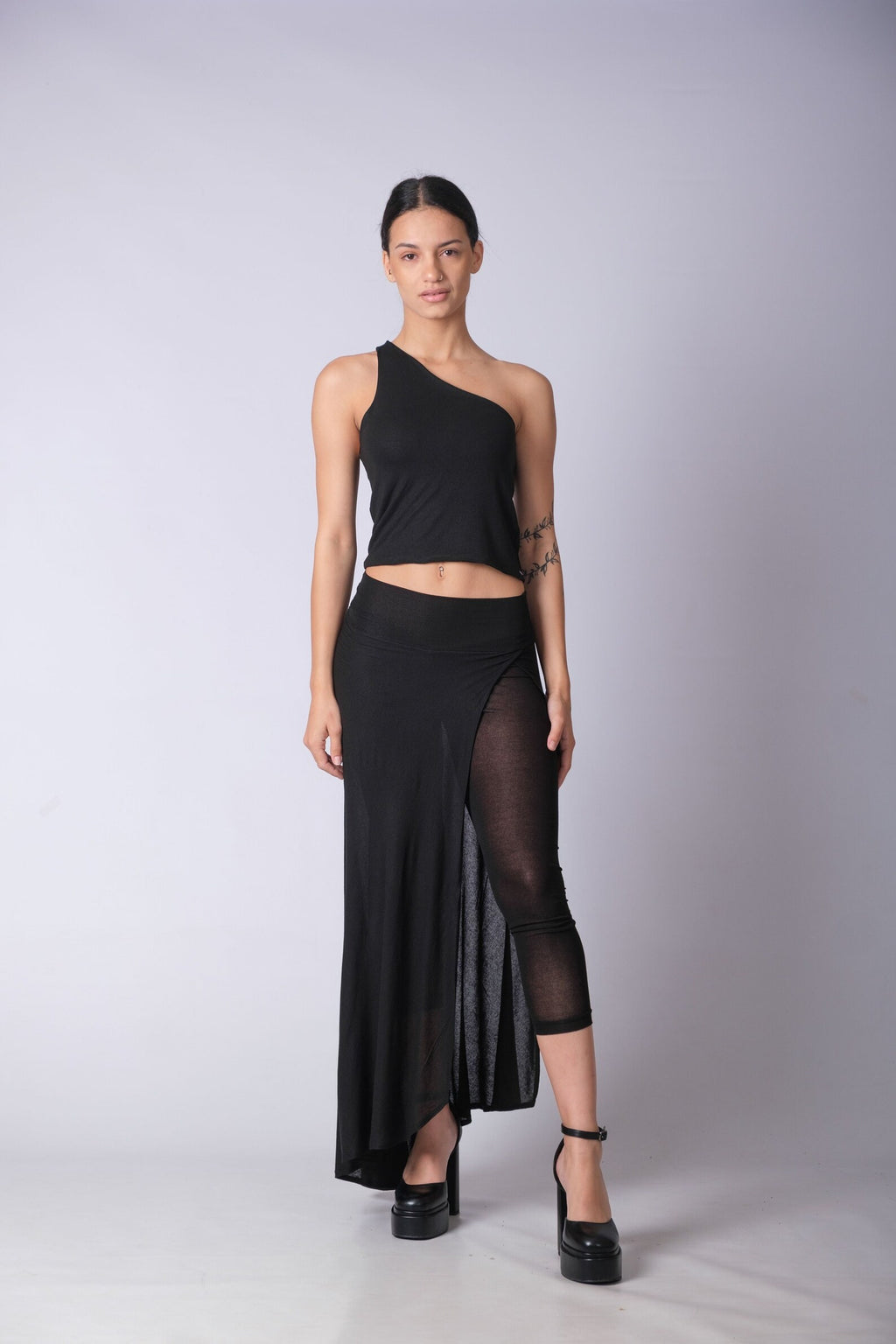 One Shoulder Black Crop Top
