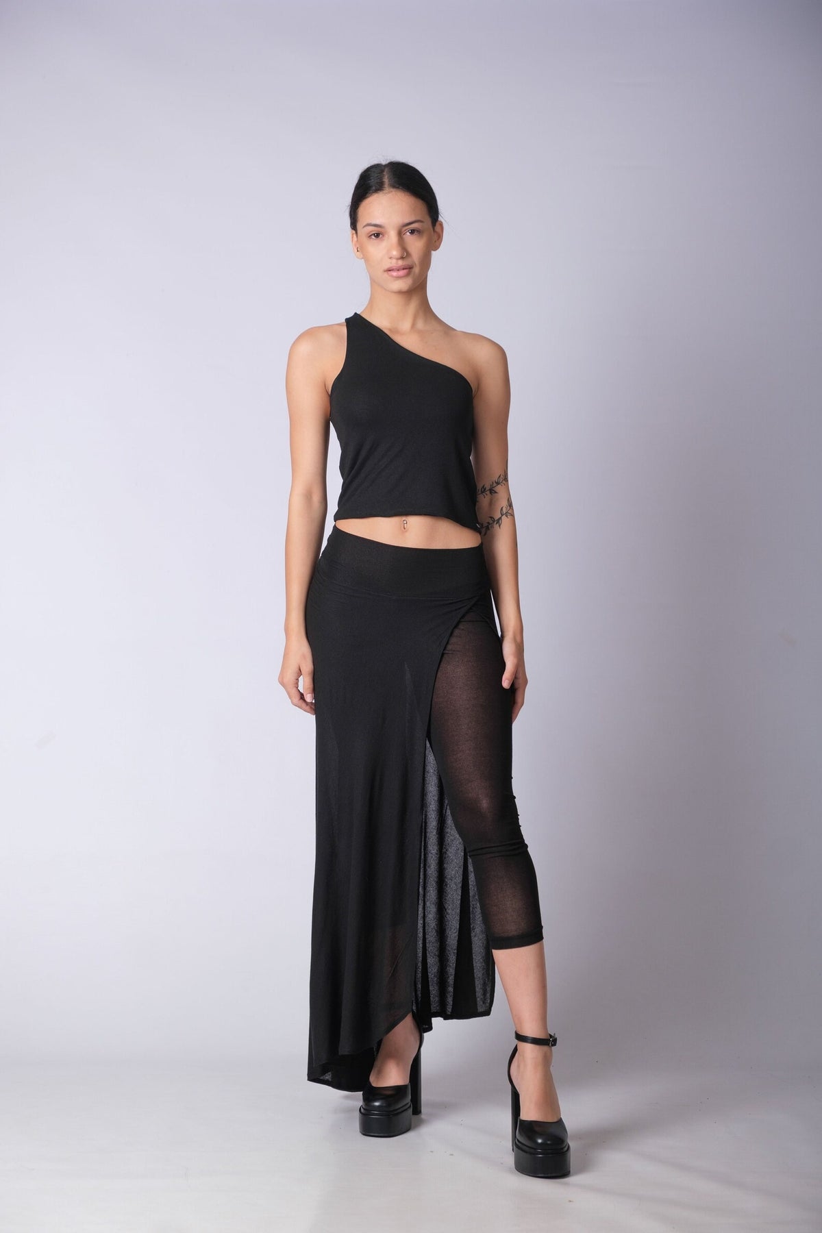 One Shoulder Black Crop Top