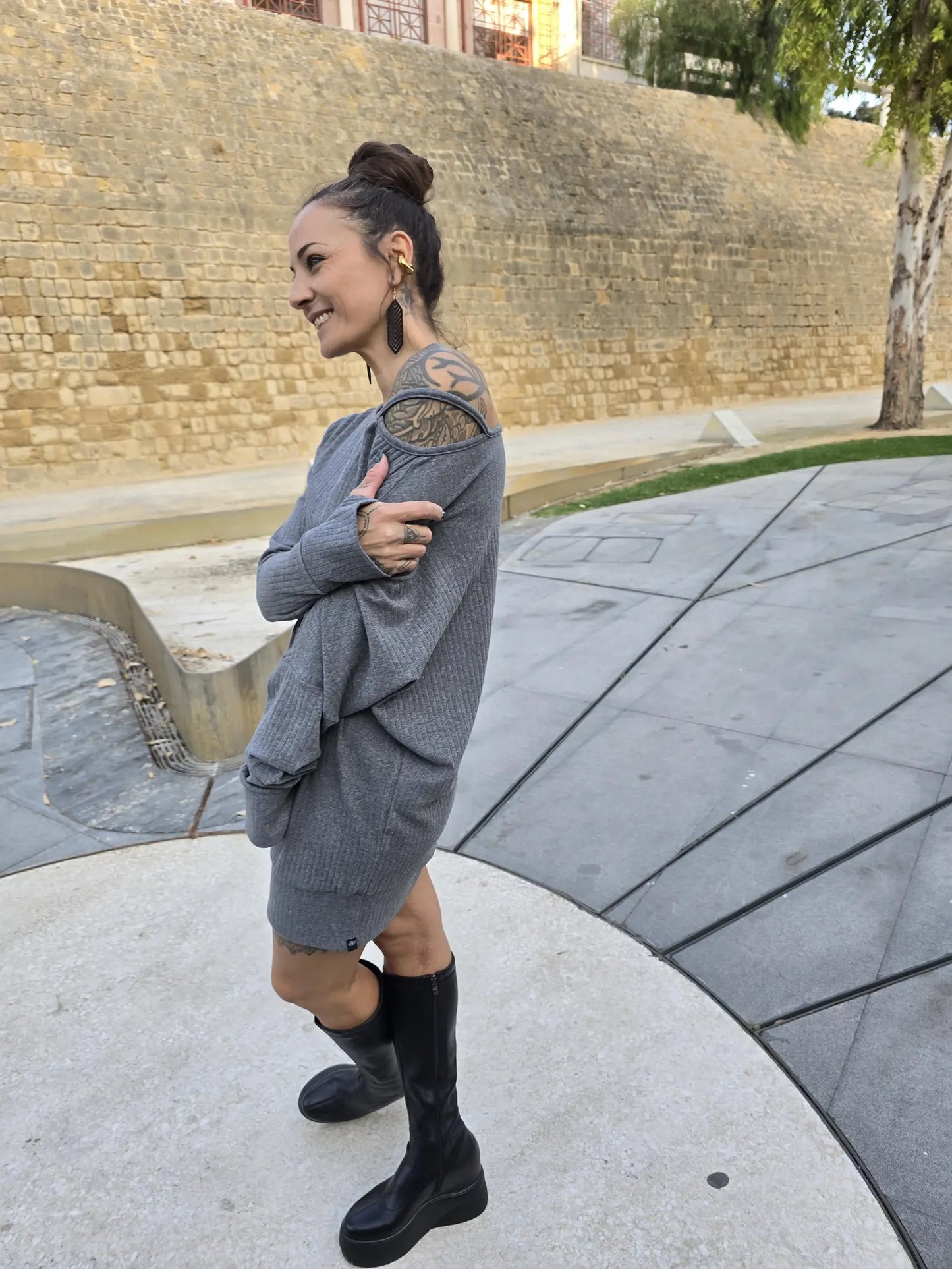 Women's Oversized Off The Shoulder Cotton Polyester Dress