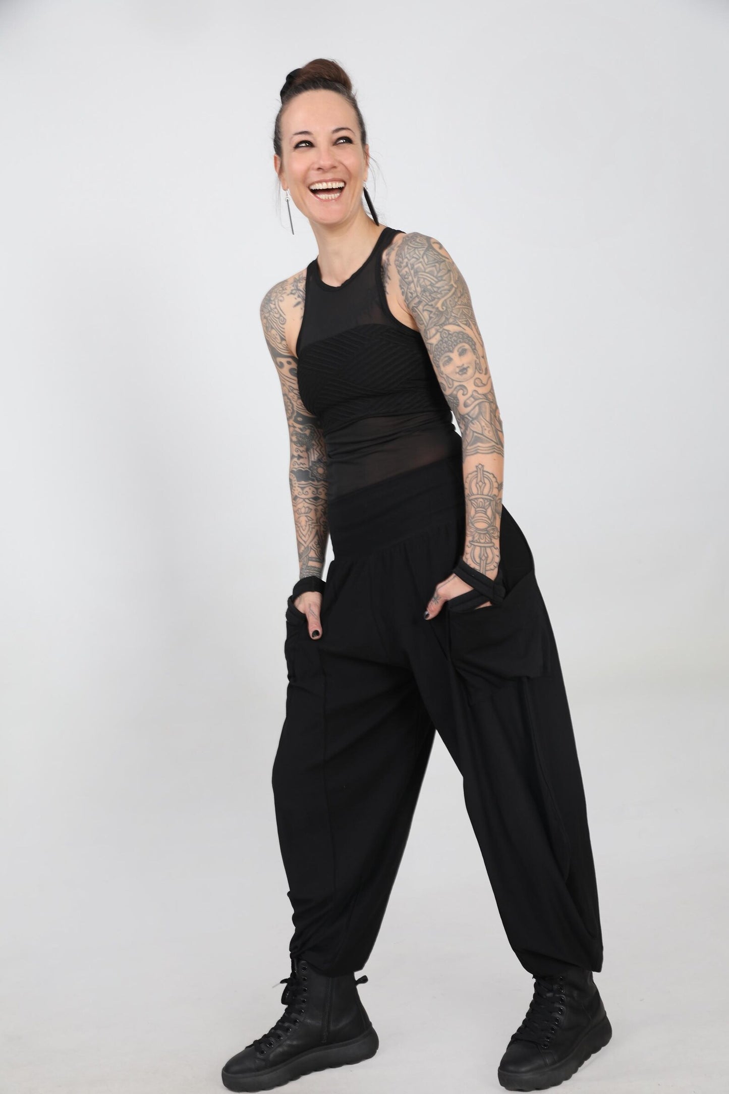 Black Cotton Pants With Pockets