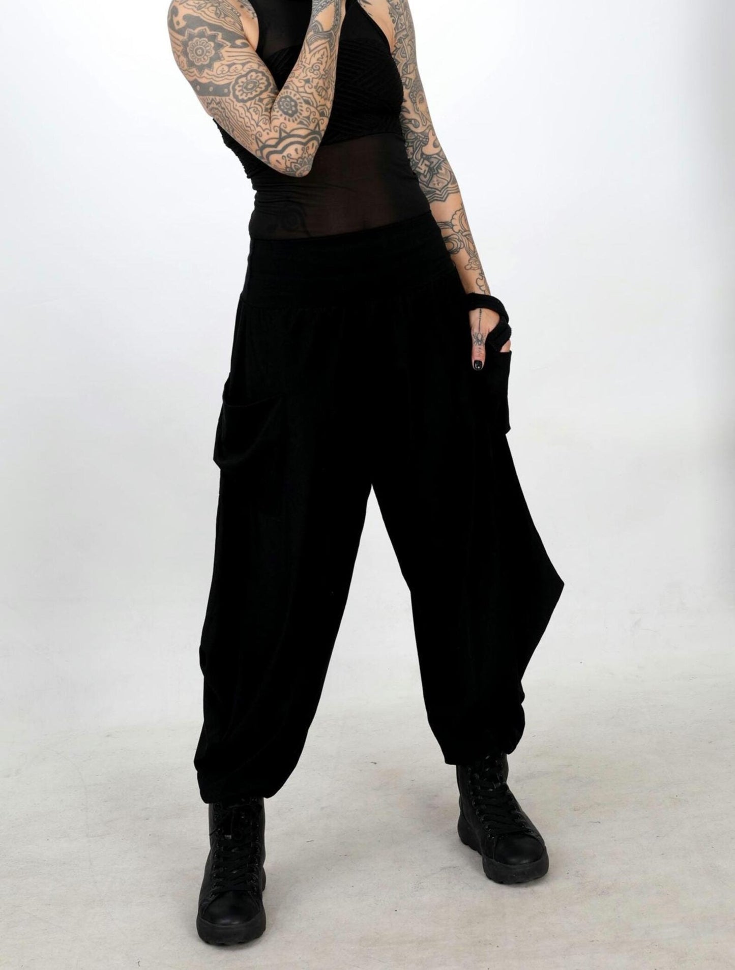 Black Cotton Pants With Pockets