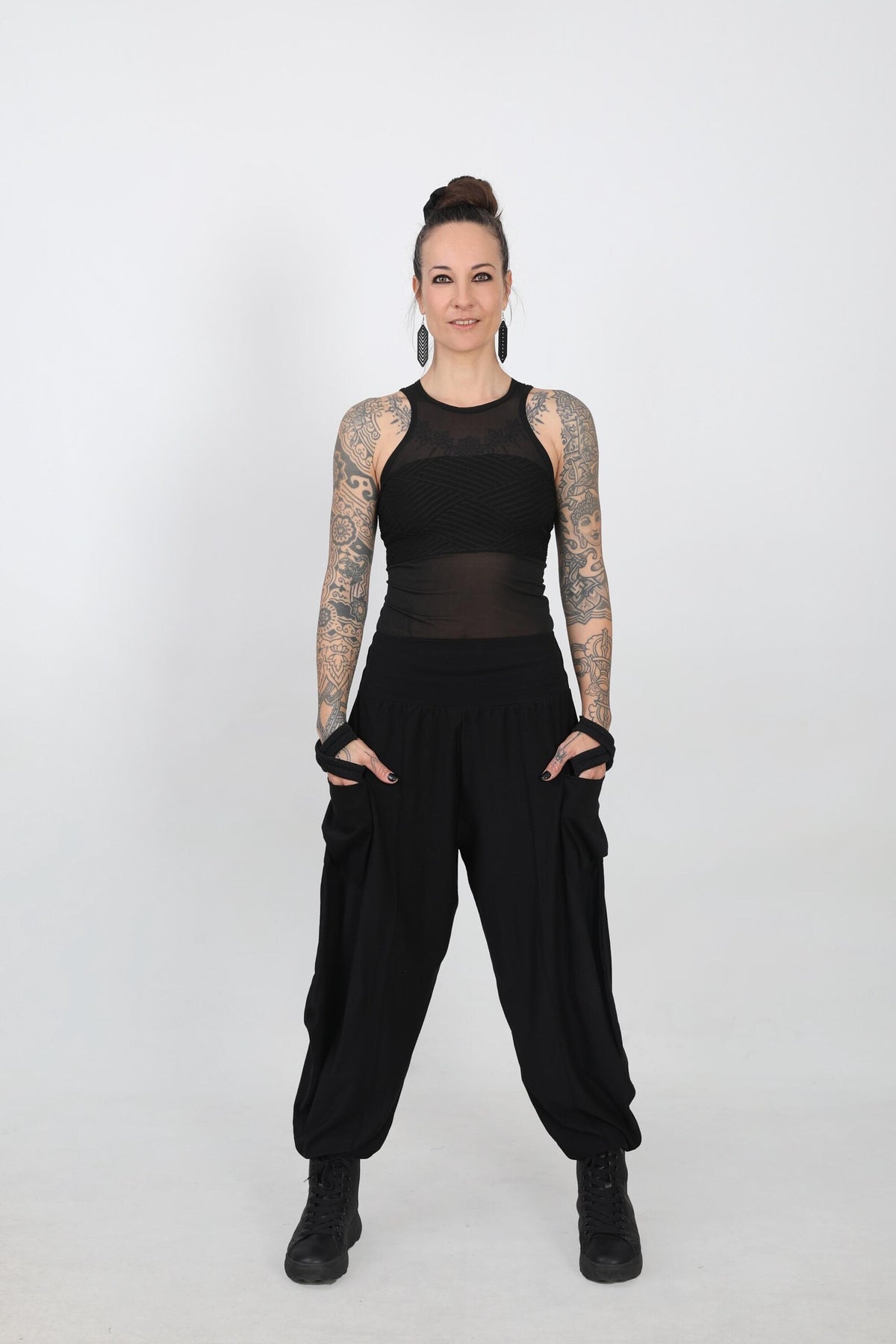 Black Cotton Pants With Pockets