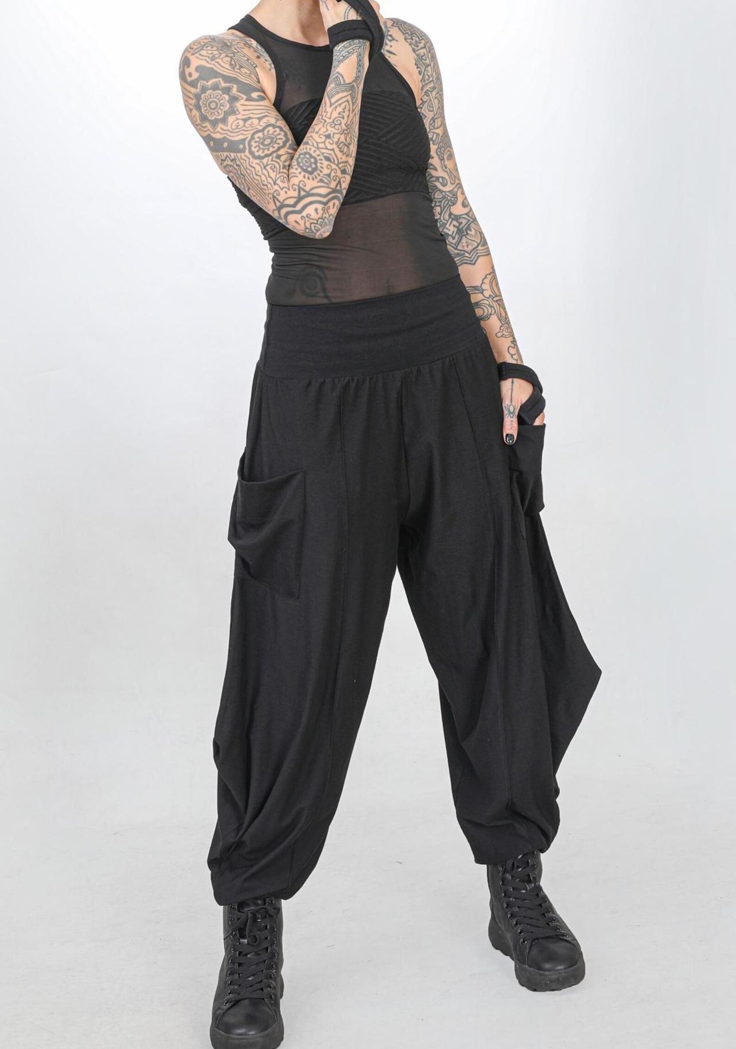 Black Cotton Pants With Pockets