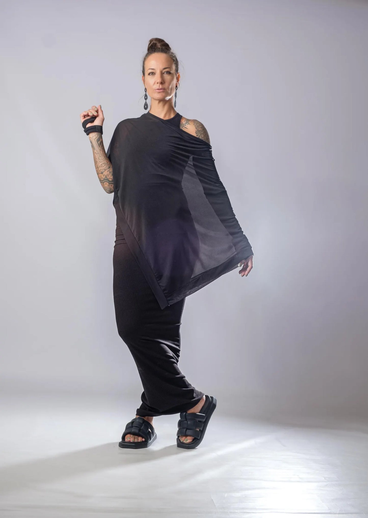 The Freya Extravagant Black Sheer Cape Tunic