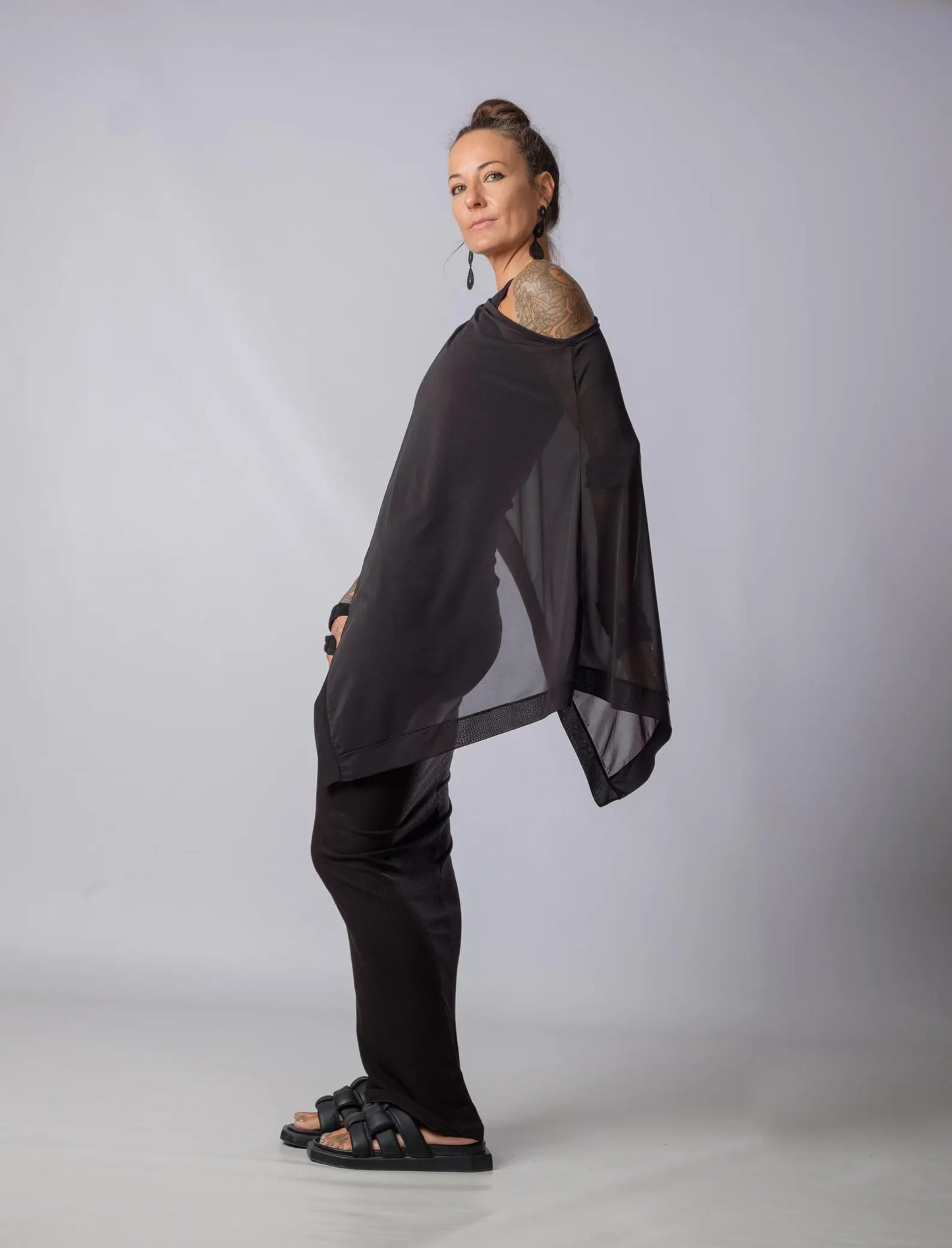 The Freya Extravagant Black Sheer Cape Tunic