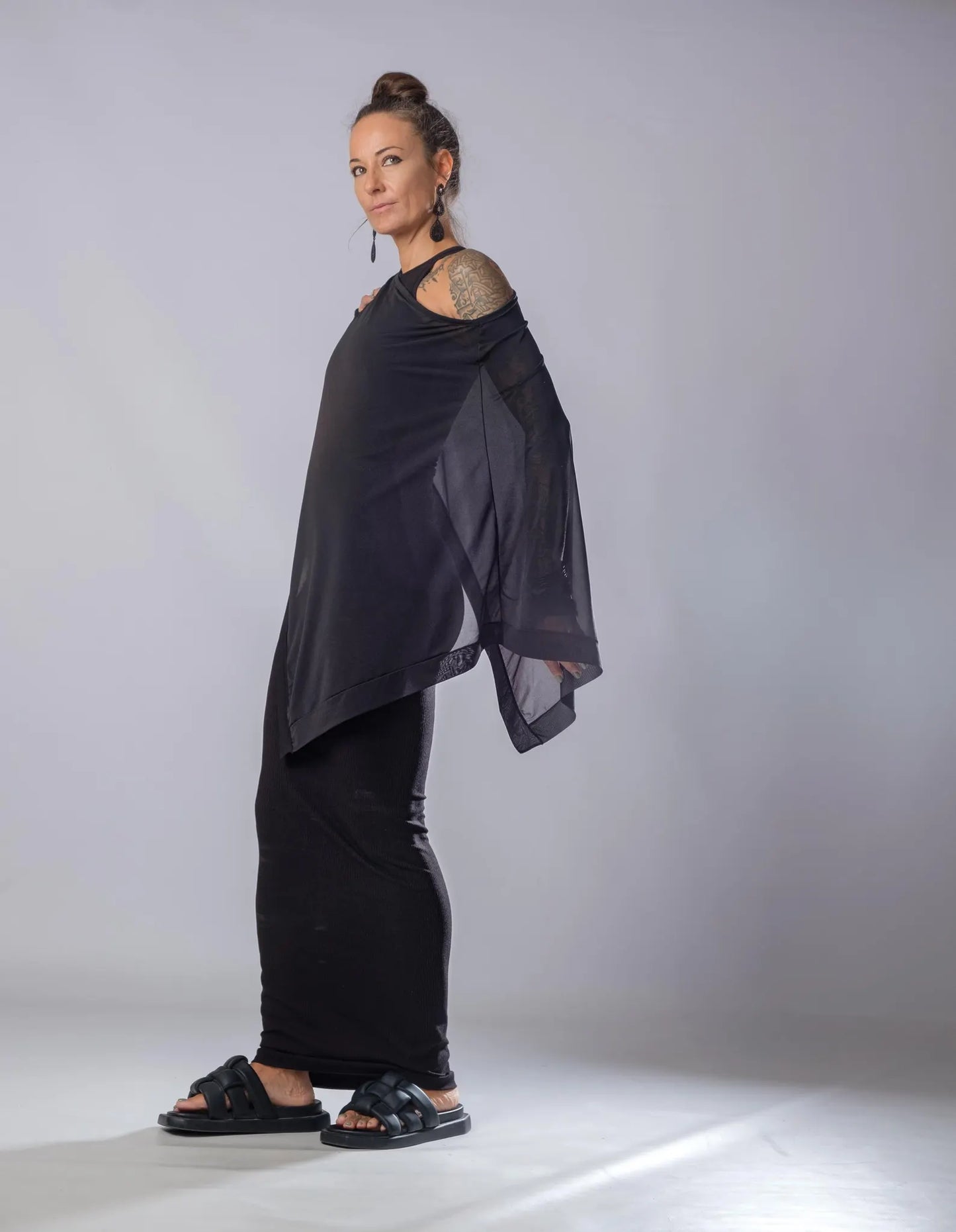 The Freya Extravagant Black Sheer Cape Tunic