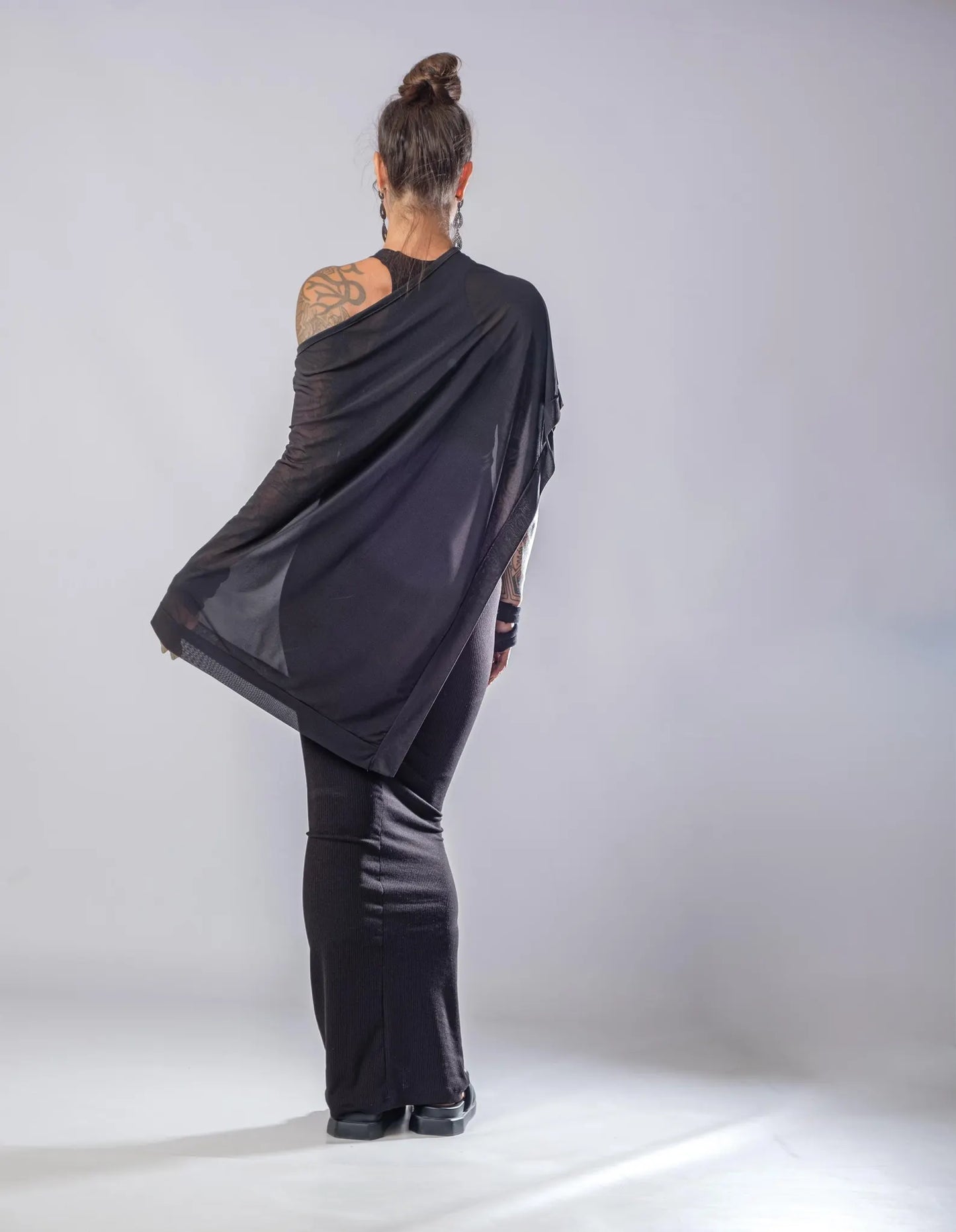 The Freya Extravagant Black Sheer Cape Tunic