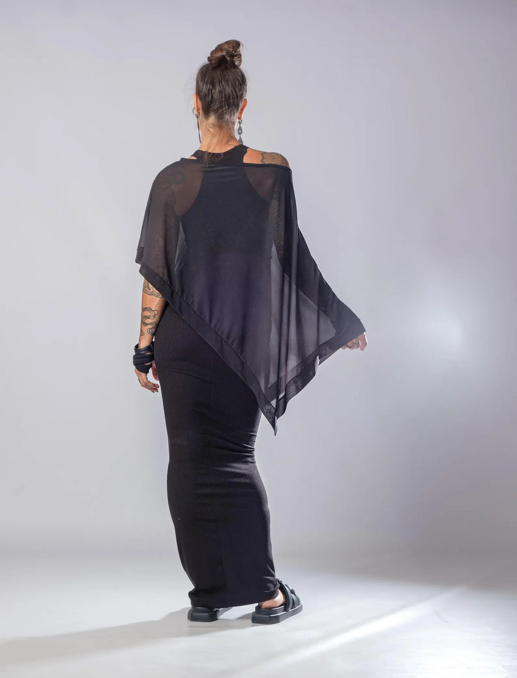 The Freya Extravagant Black Sheer Cape Tunic