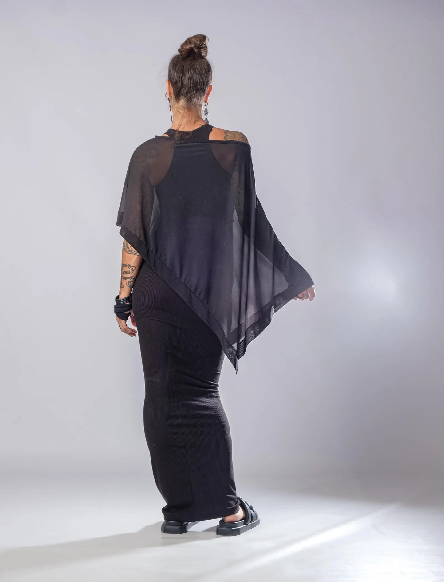 The Freya Extravagant Black Sheer Cape Tunic