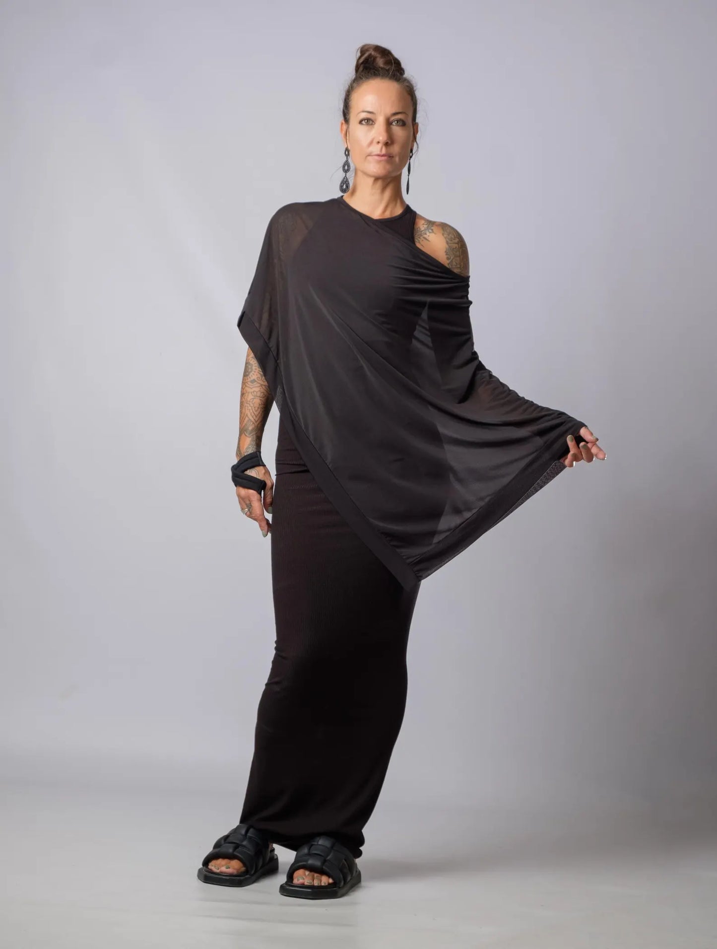 The Freya Extravagant Black Sheer Cape Tunic