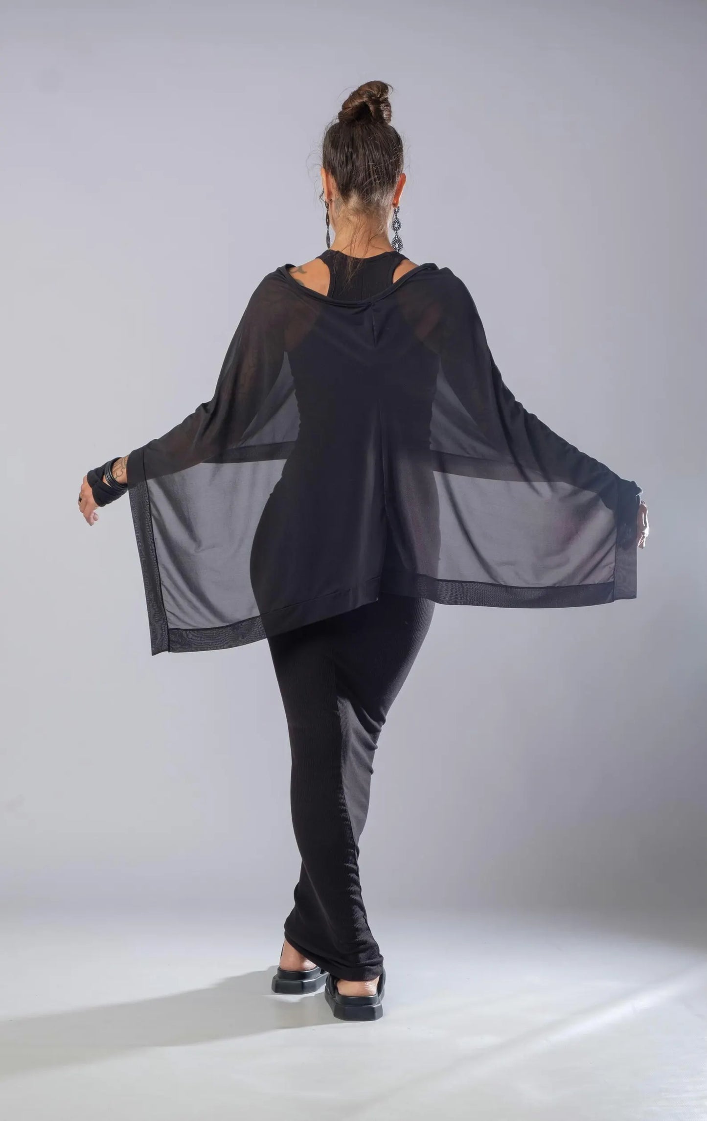 The Freya Extravagant Black Sheer Cape Tunic
