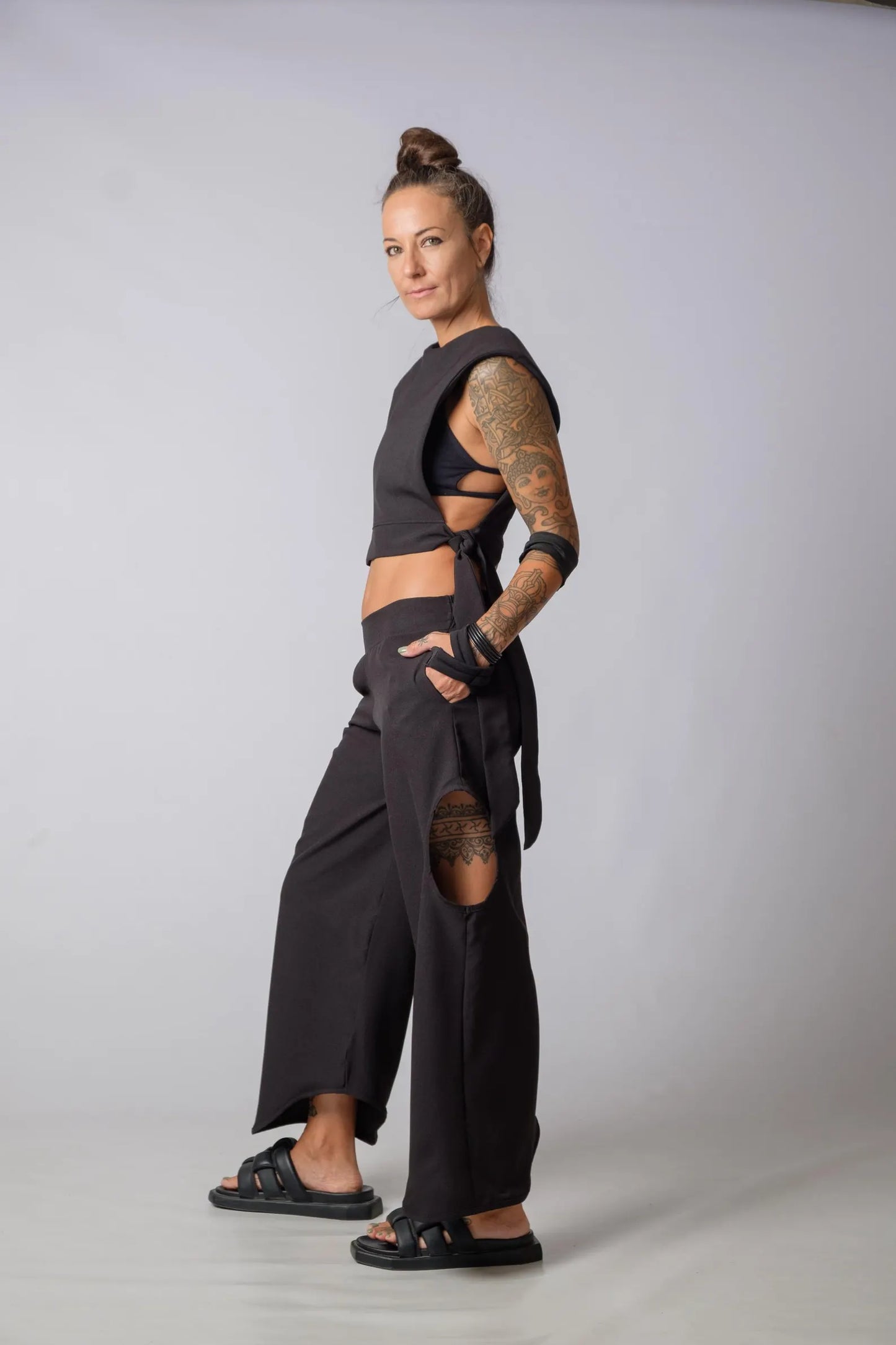 The Freya Futuristic Black Loose Pants