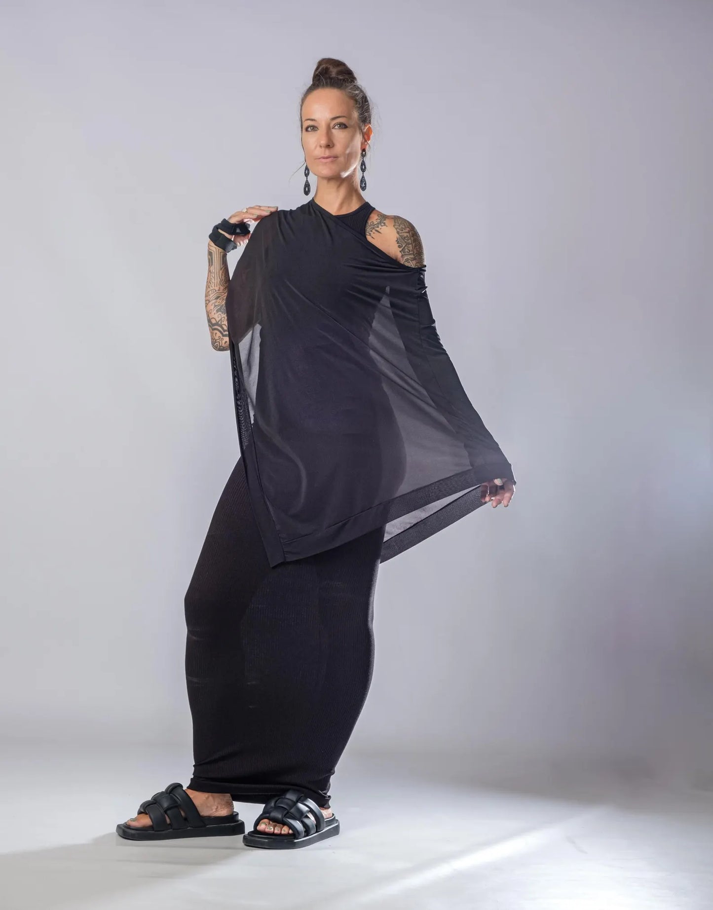 The Freya Extravagant Black Sheer Cape Tunic