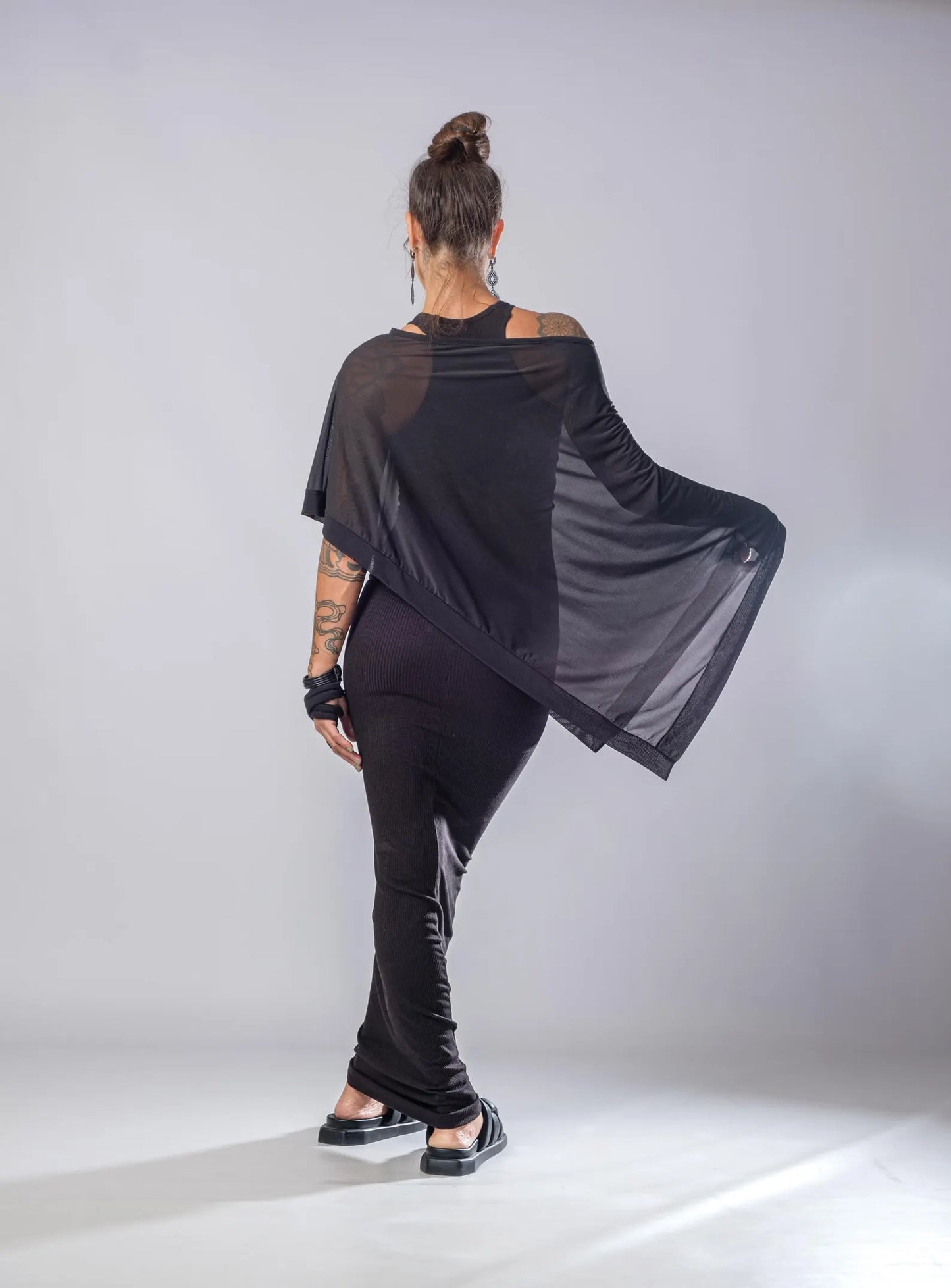 The Freya Extravagant Black Sheer Cape Tunic