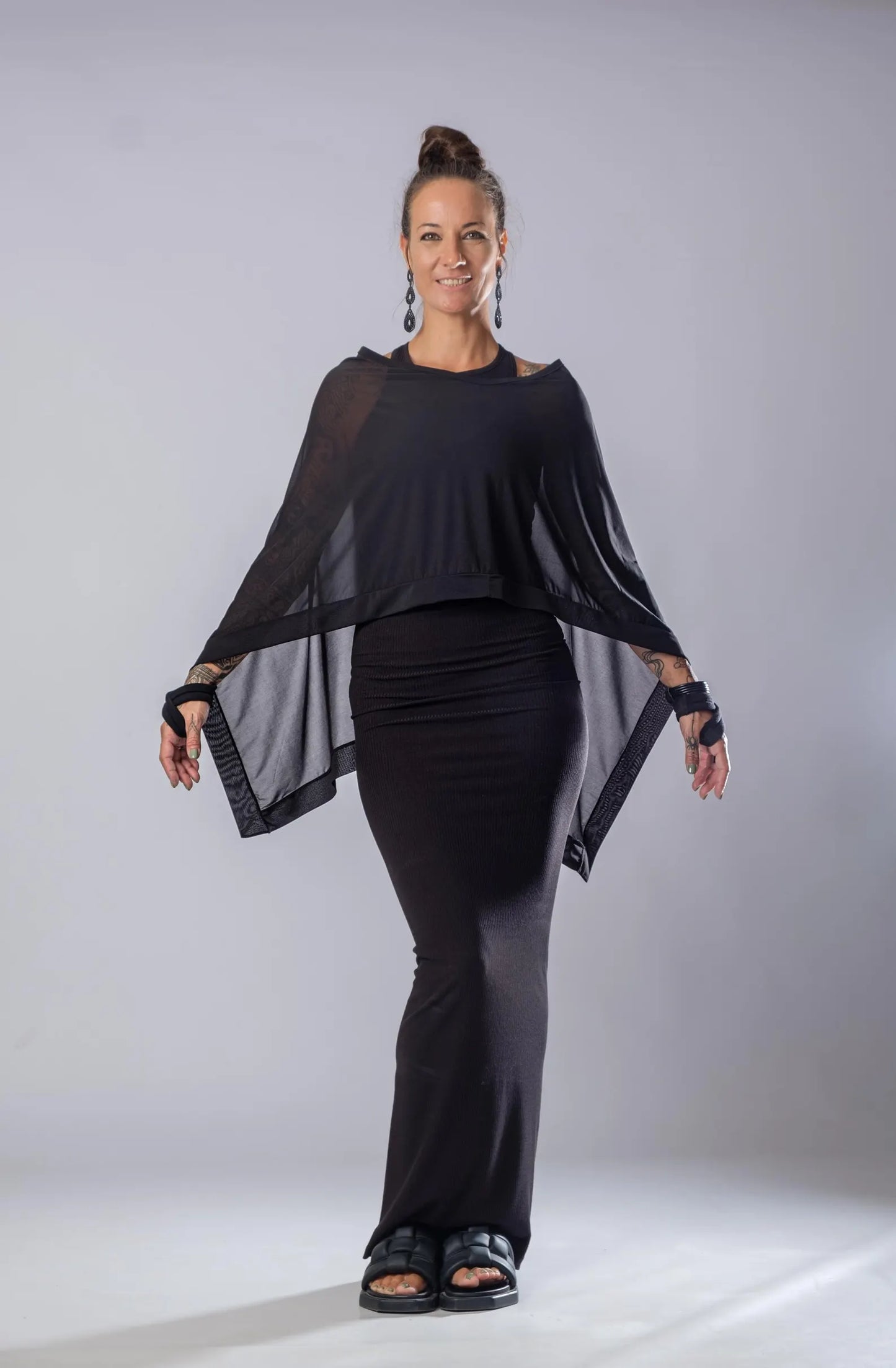 The Freya Extravagant Black Sheer Cape Tunic