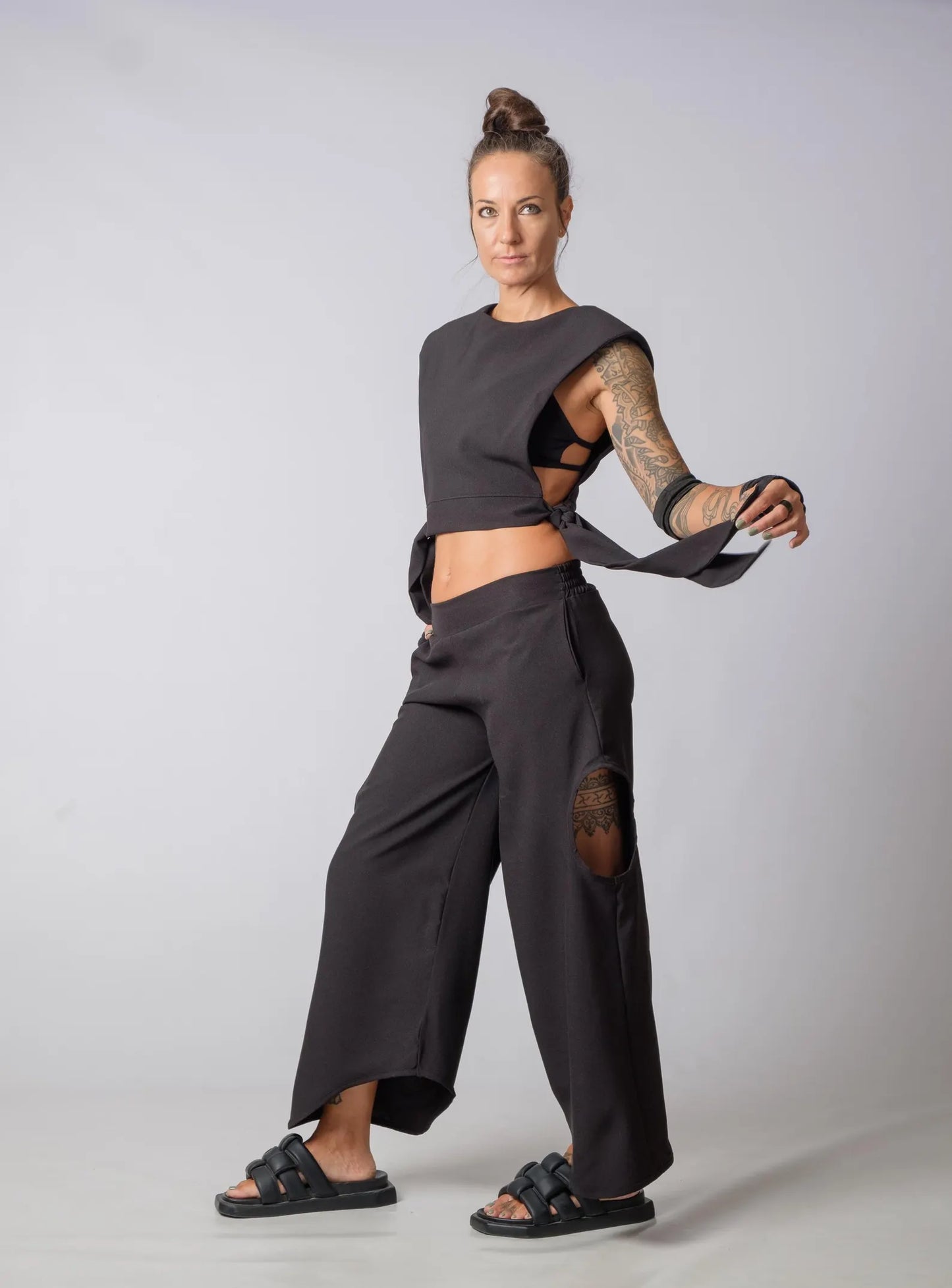 The Freya Futuristic Black Loose Pants