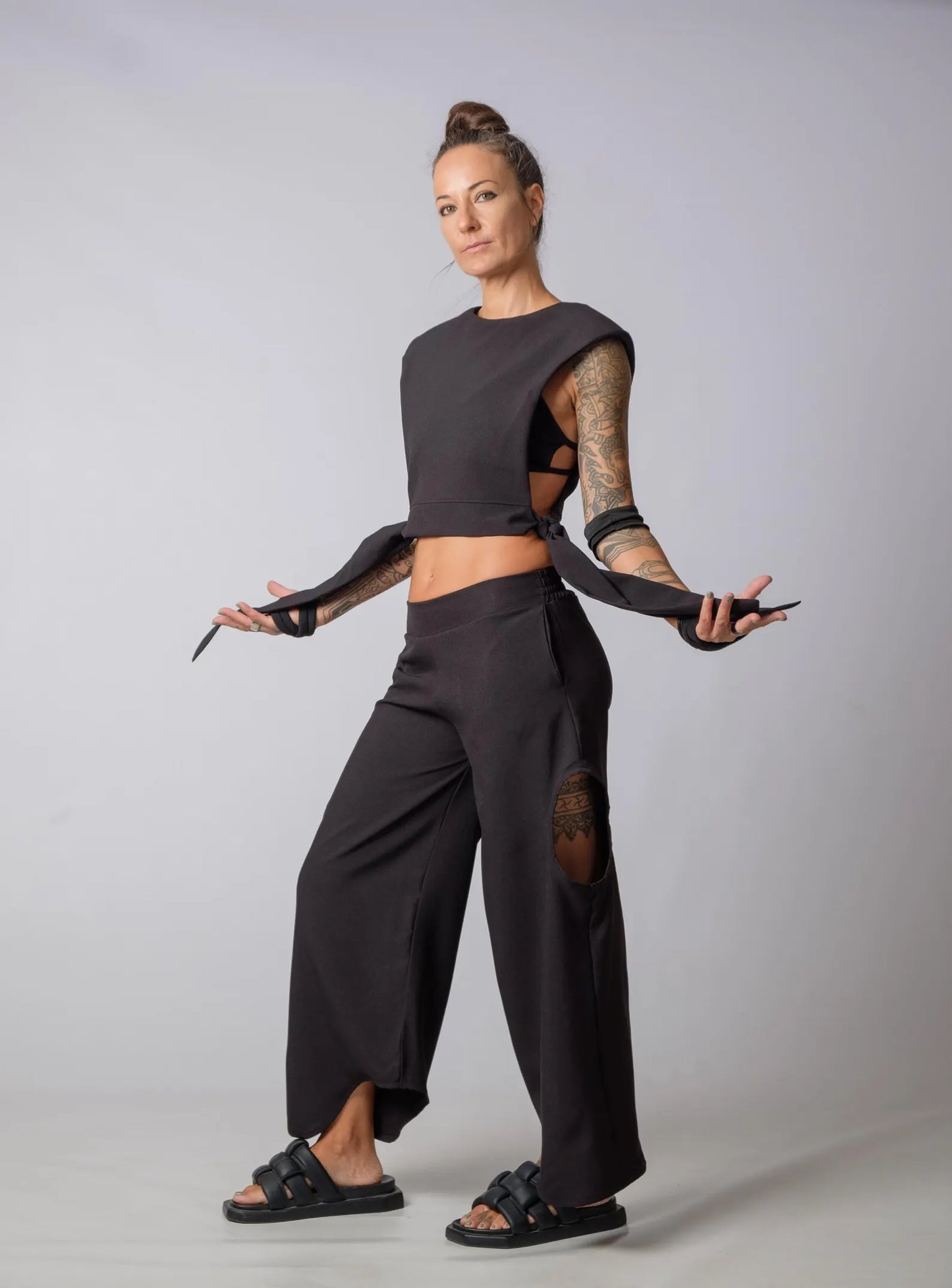 The Freya Futuristic Black Loose Pants