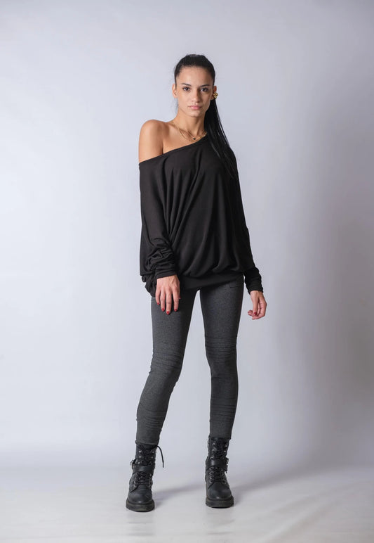 Women's Oversized Off The Shoulder Cotton Knitted Top