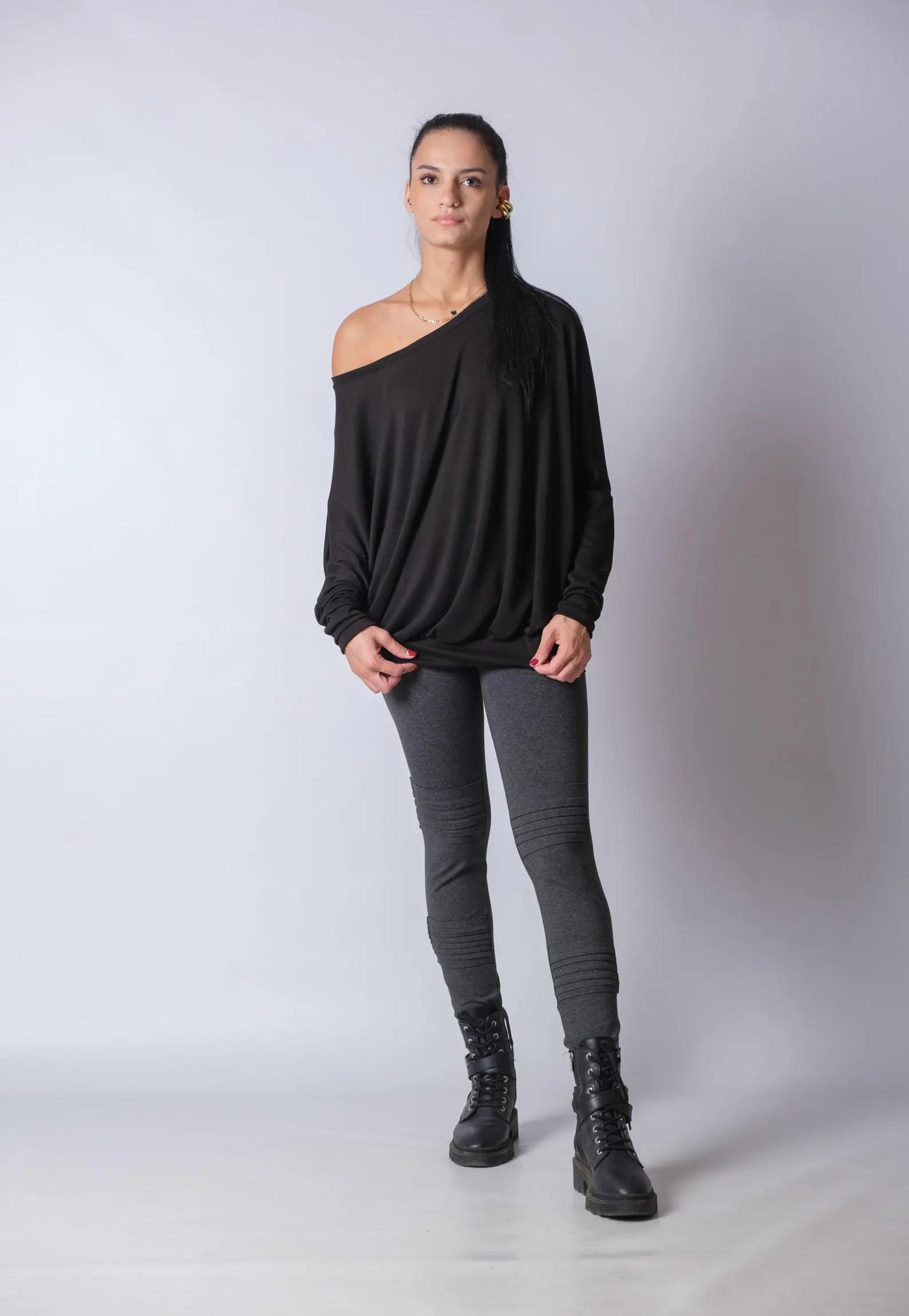 Women's Oversized Off The Shoulder Cotton Knitted Top