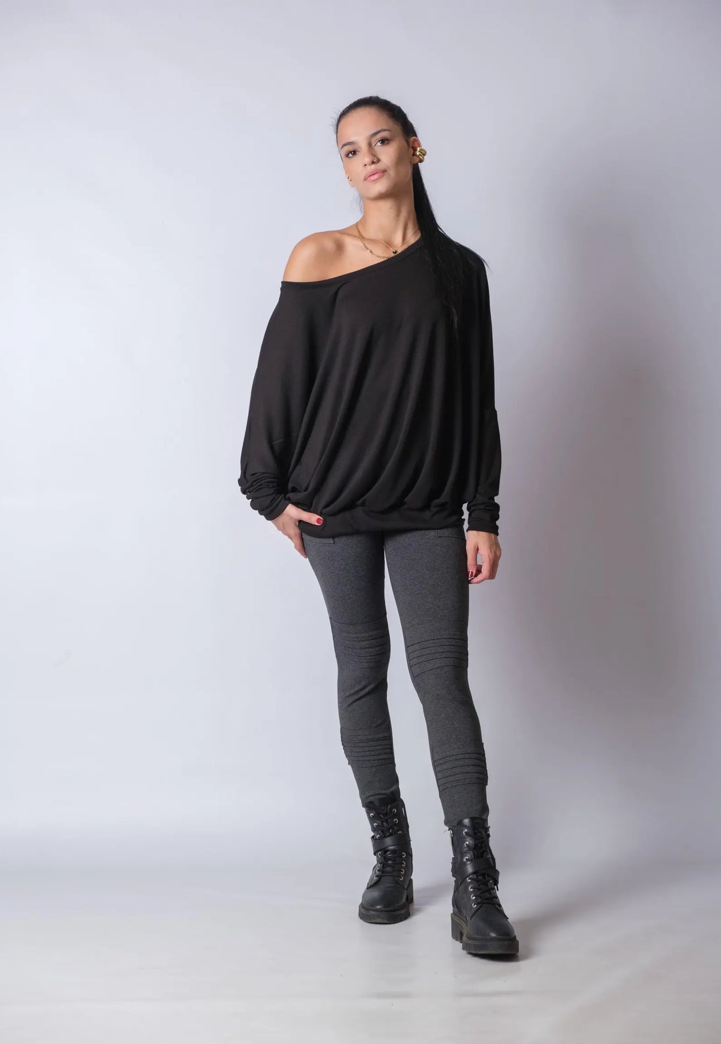 Women's Oversized Off The Shoulder Cotton Knitted Top