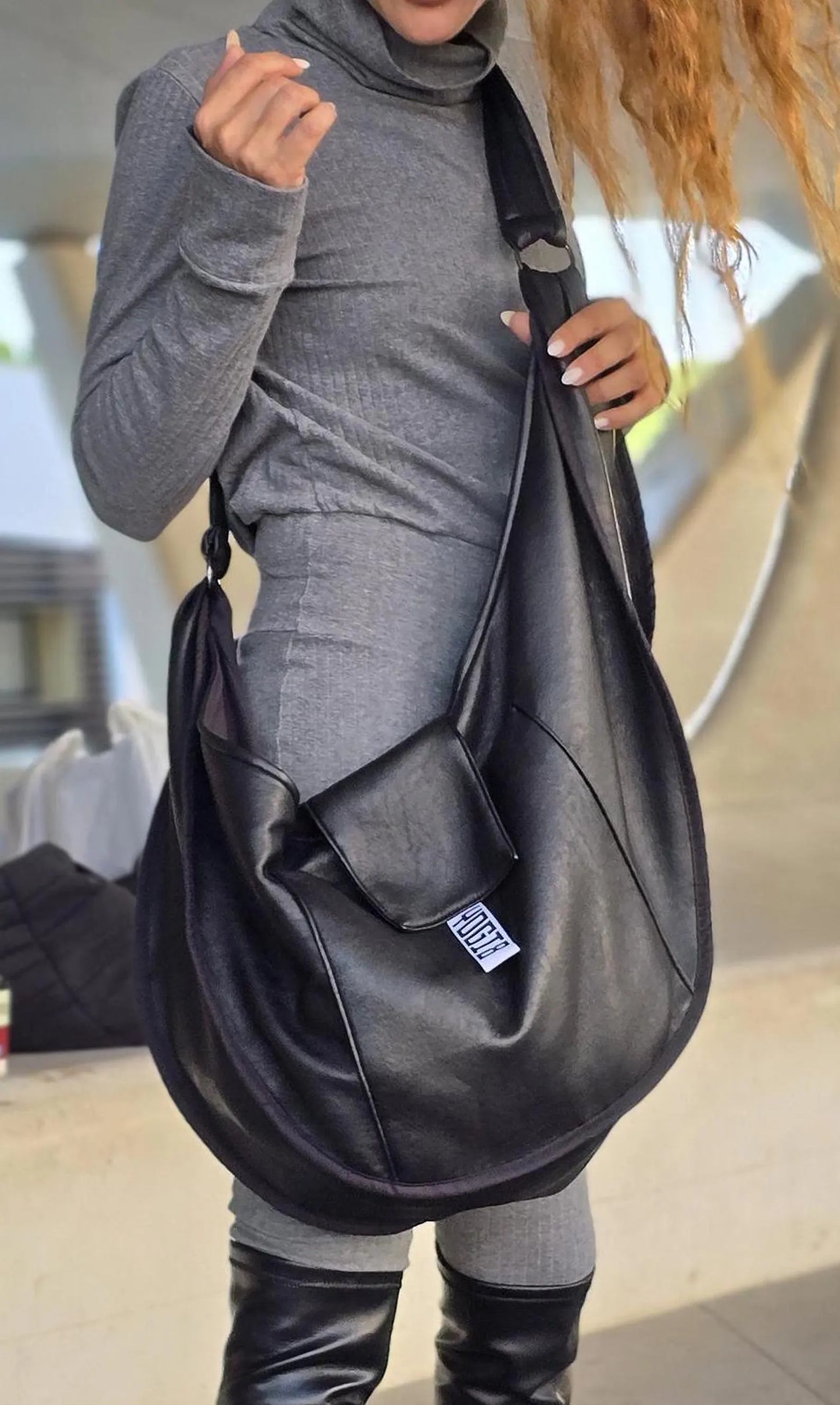 Faux Leather Crossbody Hobo Bag