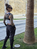 Tech Wear Crop Top Vest in Black Faux Leather