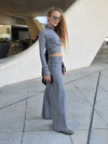 Gray Plain Stretchy High Waist Pants