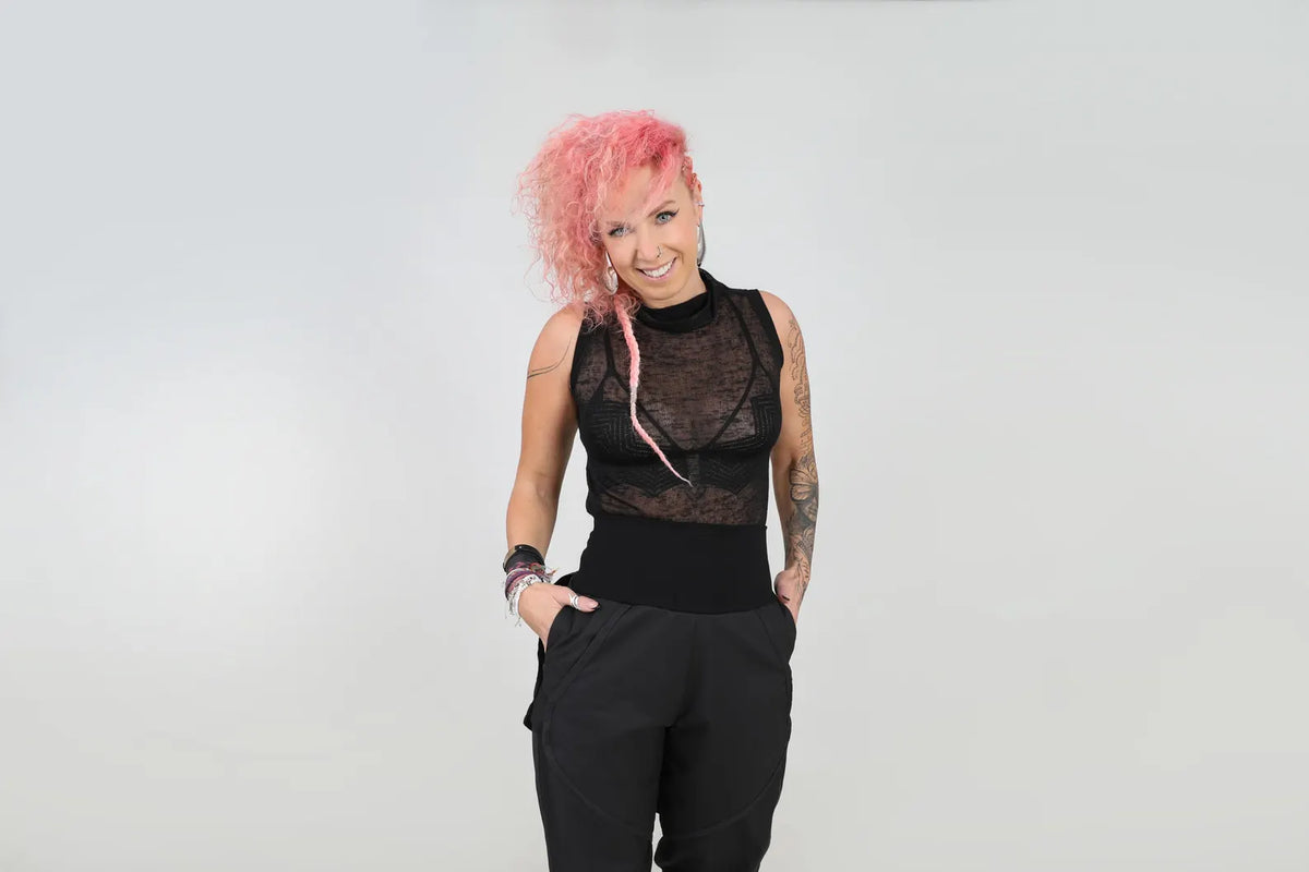 Black Sheer Knit Tank Top