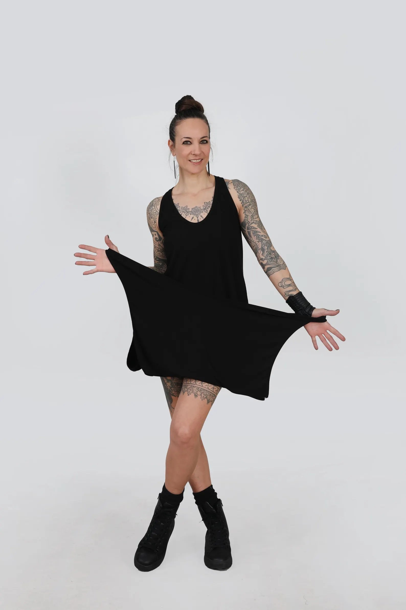 Black Cotton Asymmetric Dress