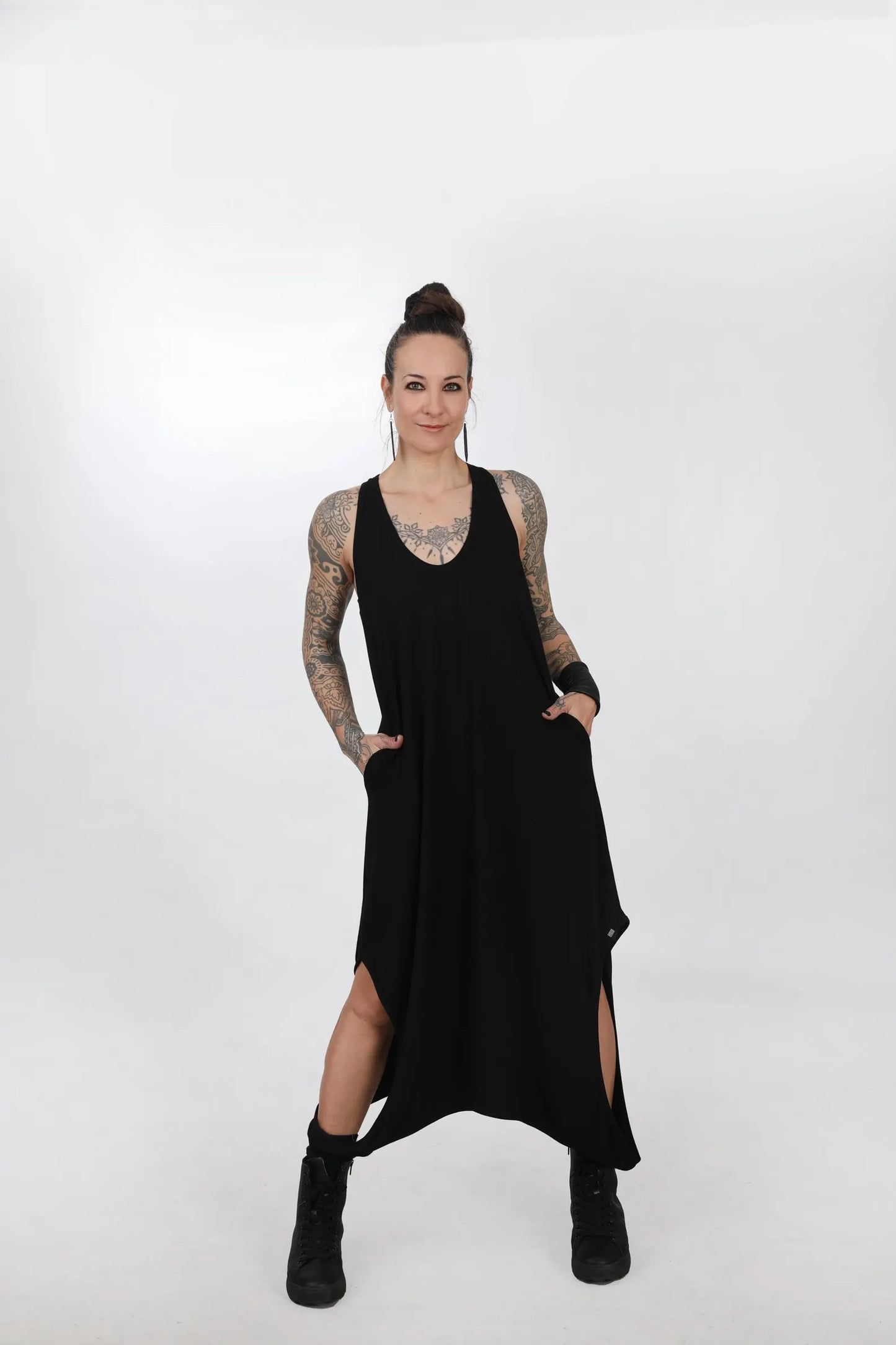 Black Cotton Asymmetric Dress