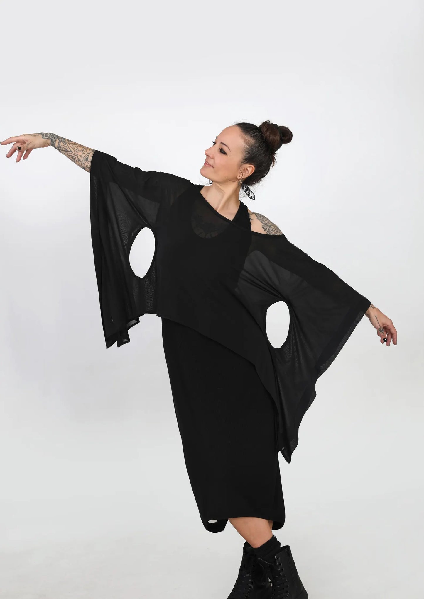 Extravagant Black Sheer Cape Tunic
