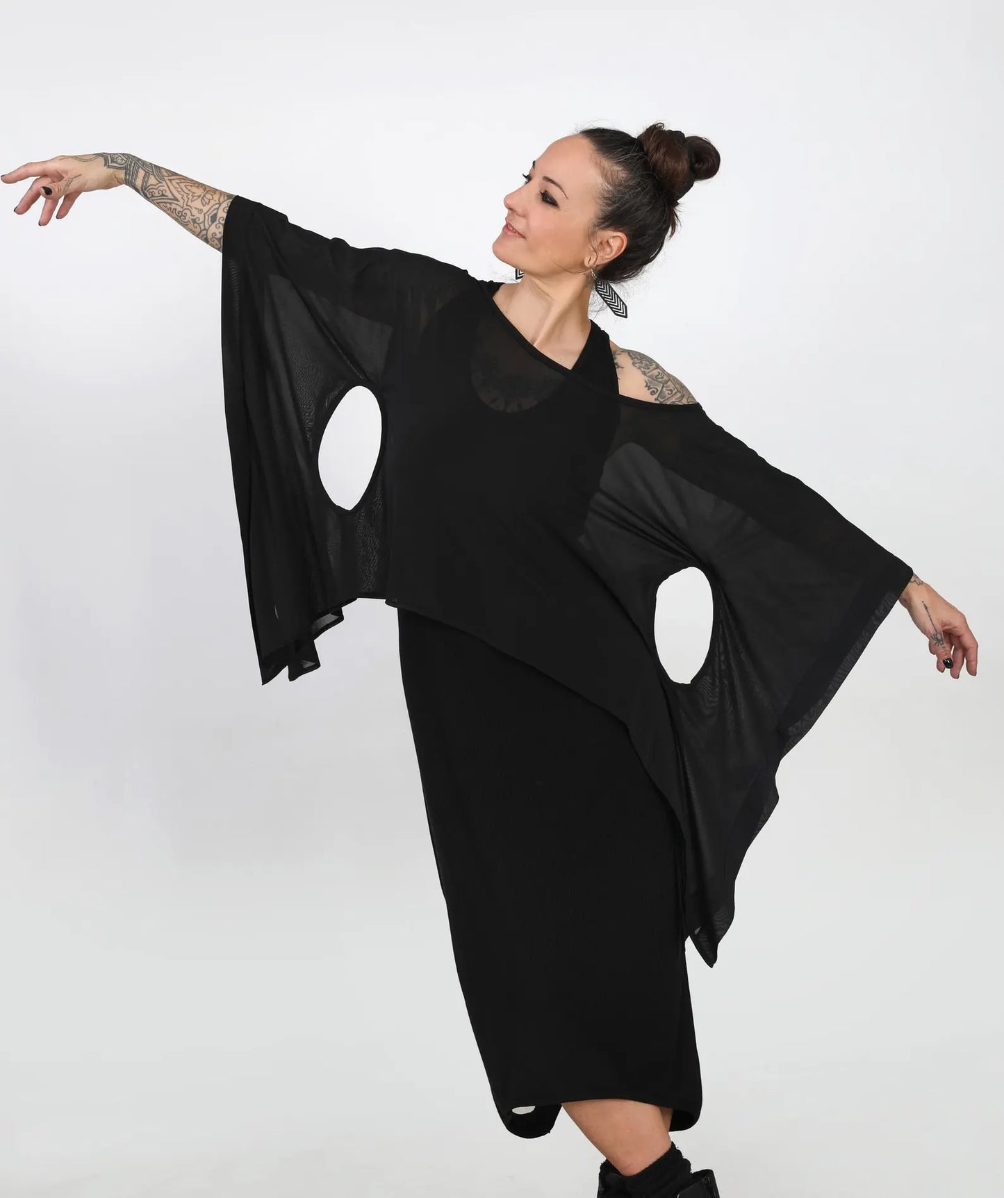 Extravagant Black Sheer Cape Tunic