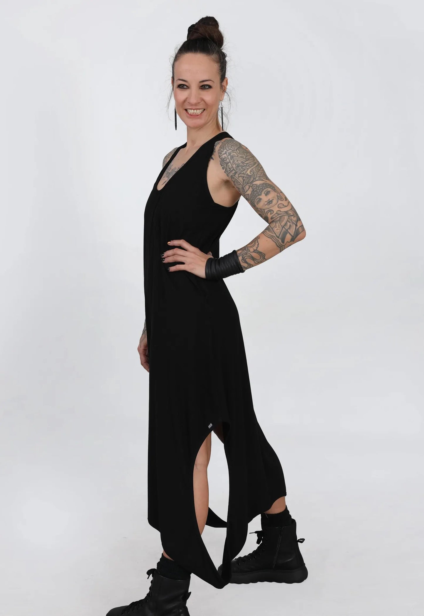 Black Cotton Asymmetric Dress