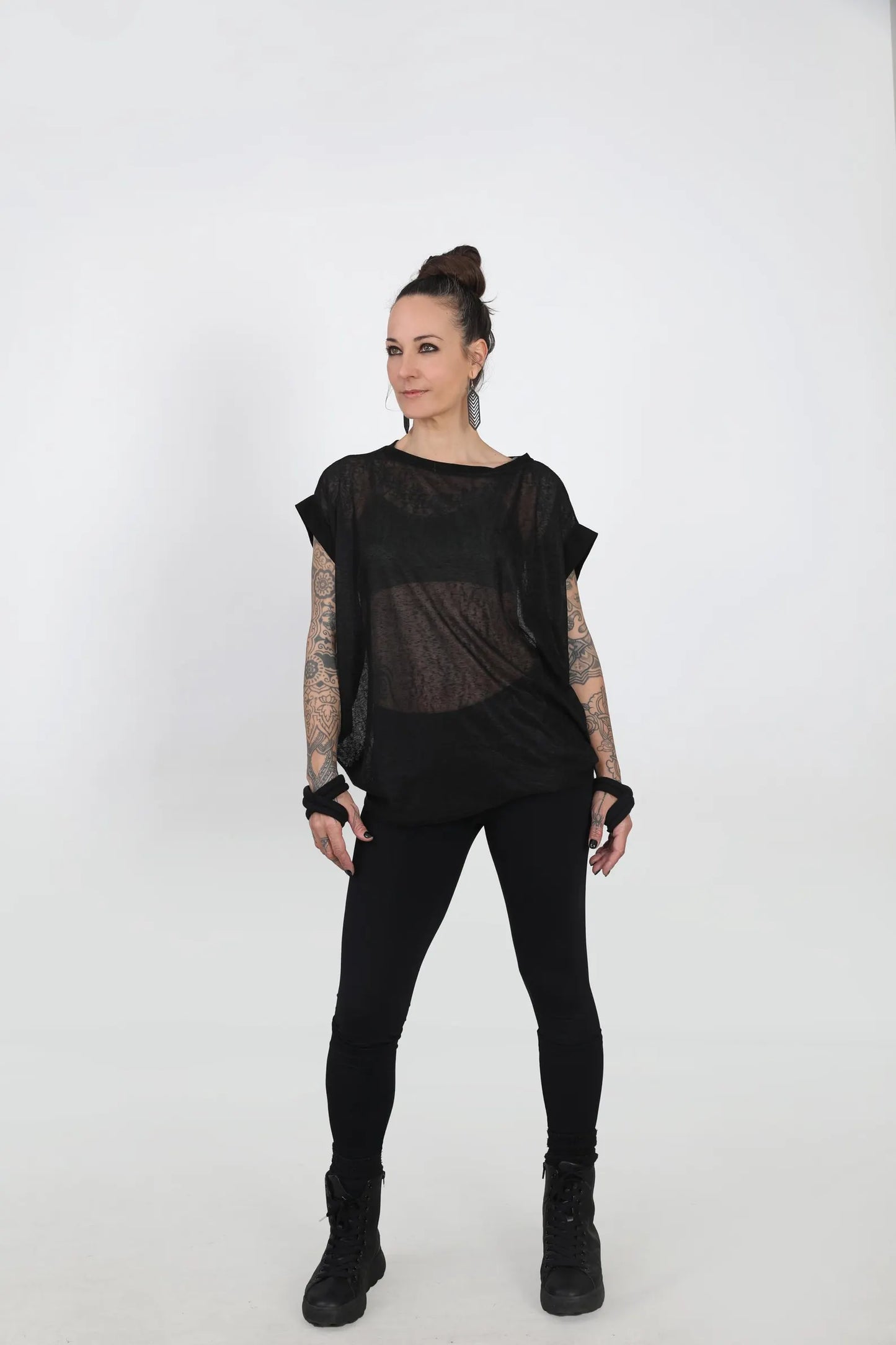 Women's Sheer Oversized Off The Shoulder Cotton Polyester Top