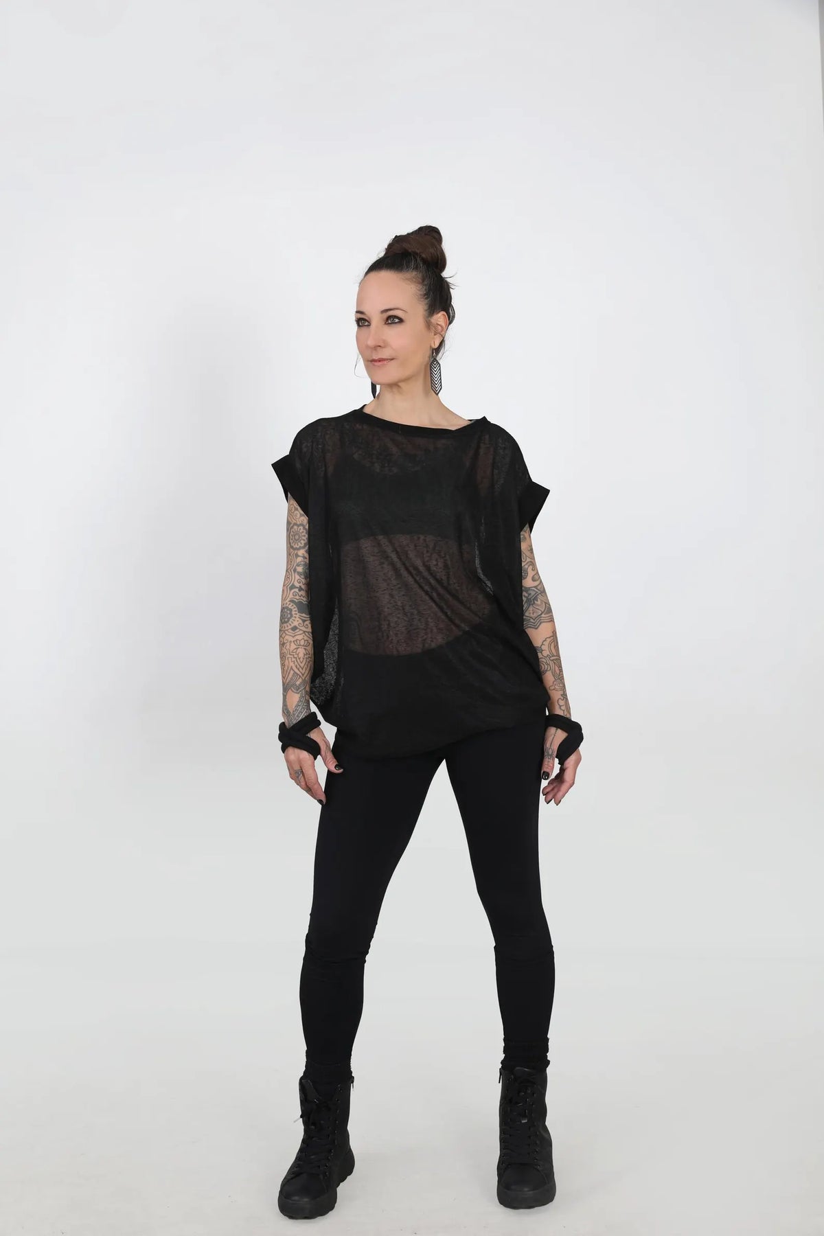 Women's Sheer Oversized Off The Shoulder Cotton Polyester Top