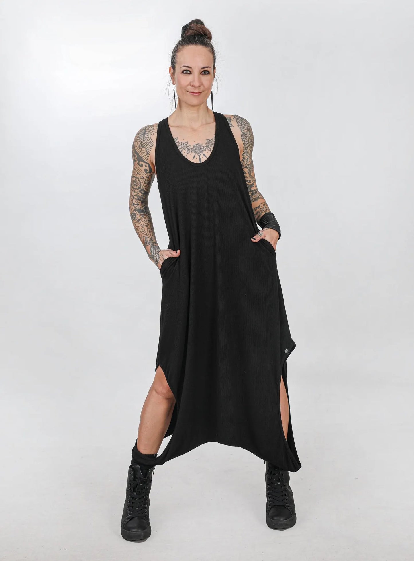 Black Cotton Asymmetric Dress