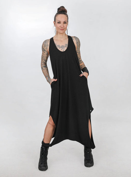 Black Cotton Asymmetric Dress