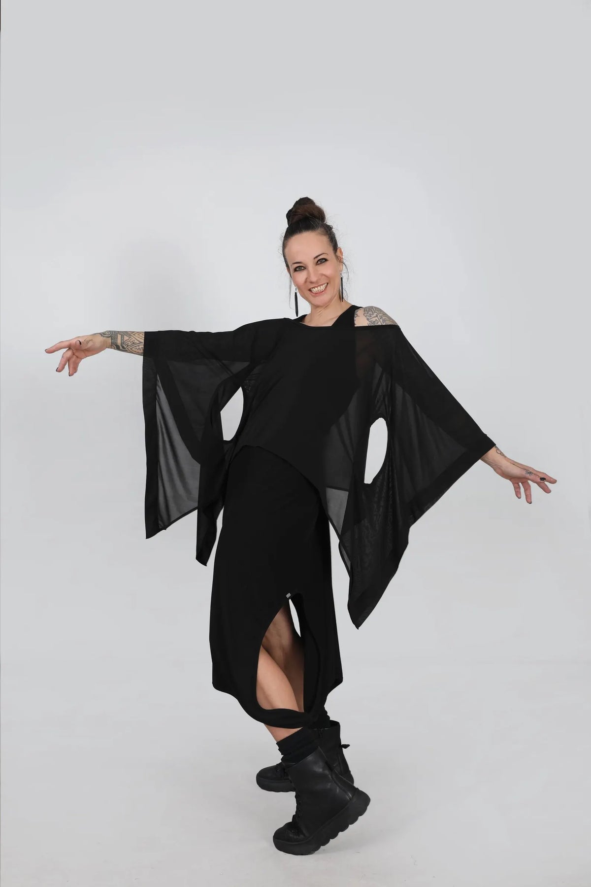 Black Cotton Asymmetric Dress