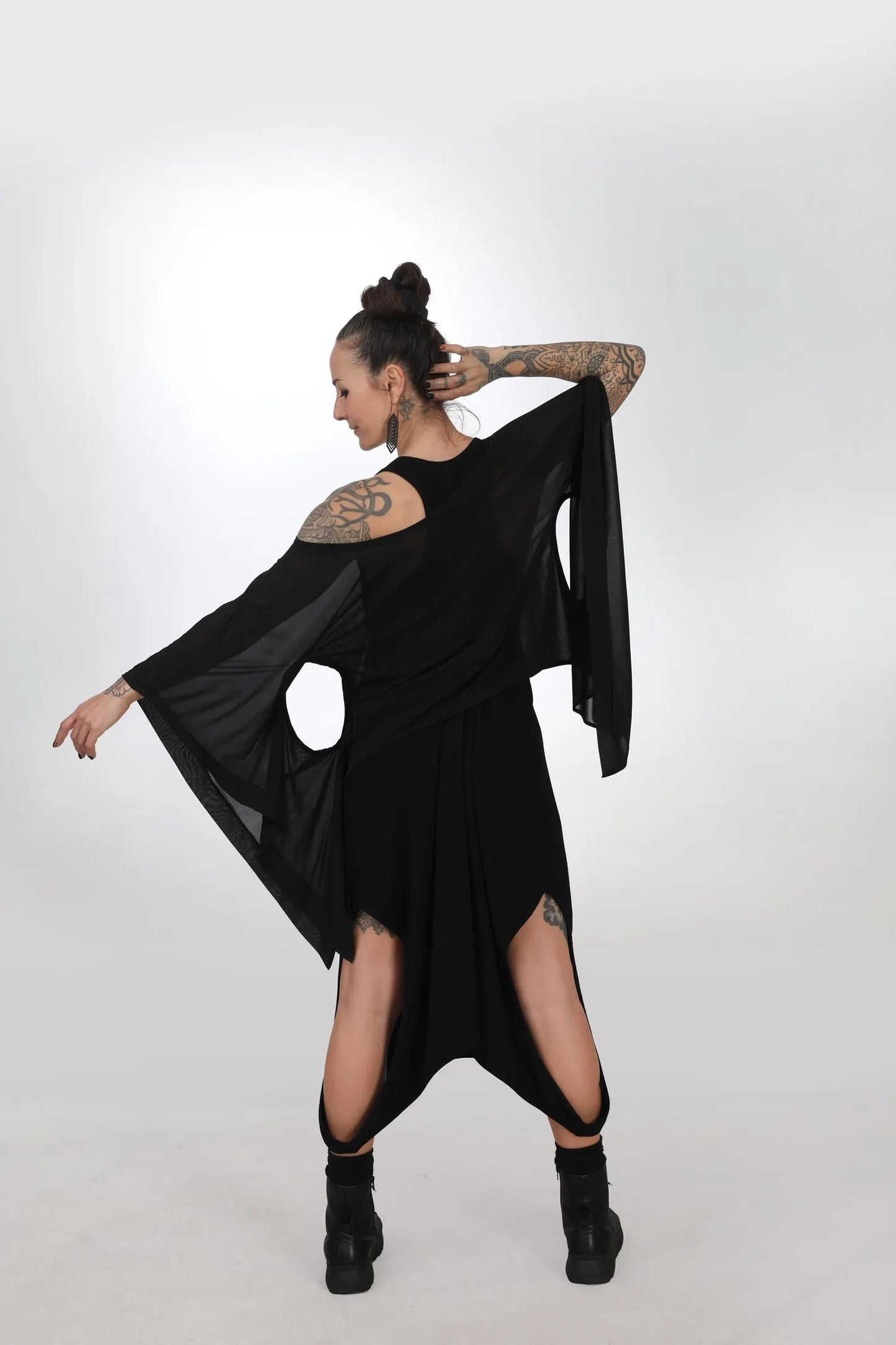 Black Cotton Asymmetric Dress
