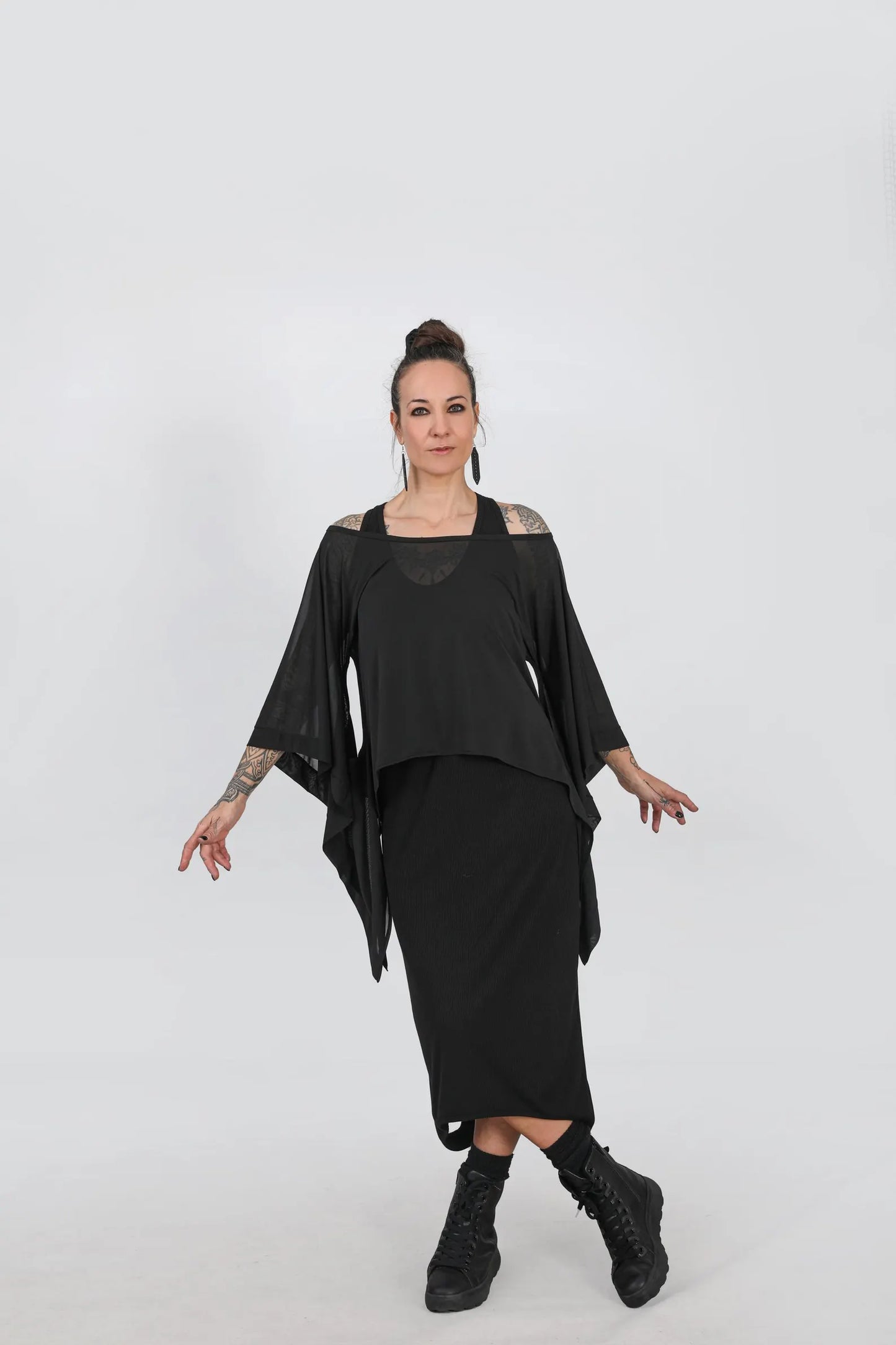 Extravagant Black Sheer Cape Tunic