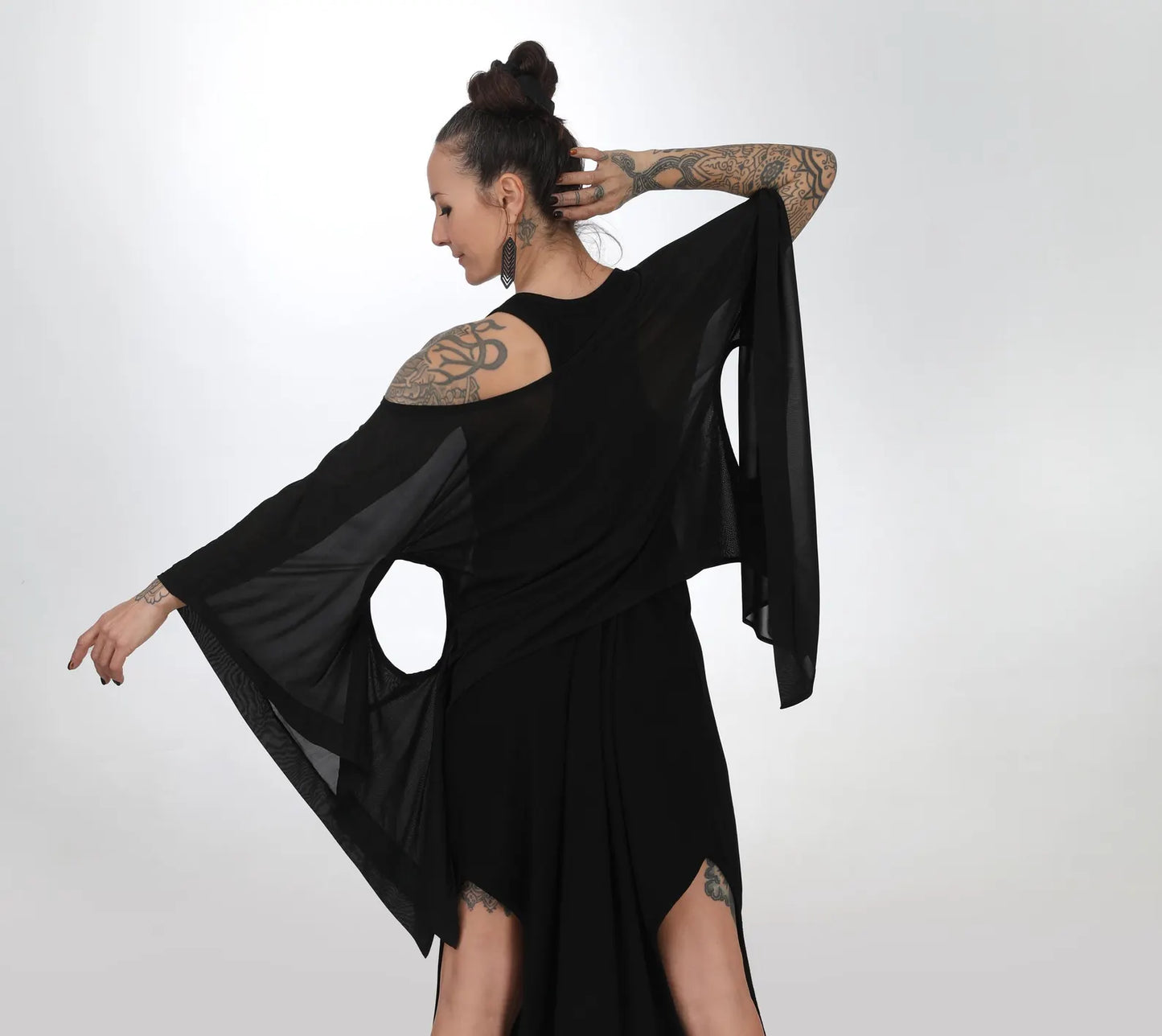 Extravagant Black Sheer Cape Tunic